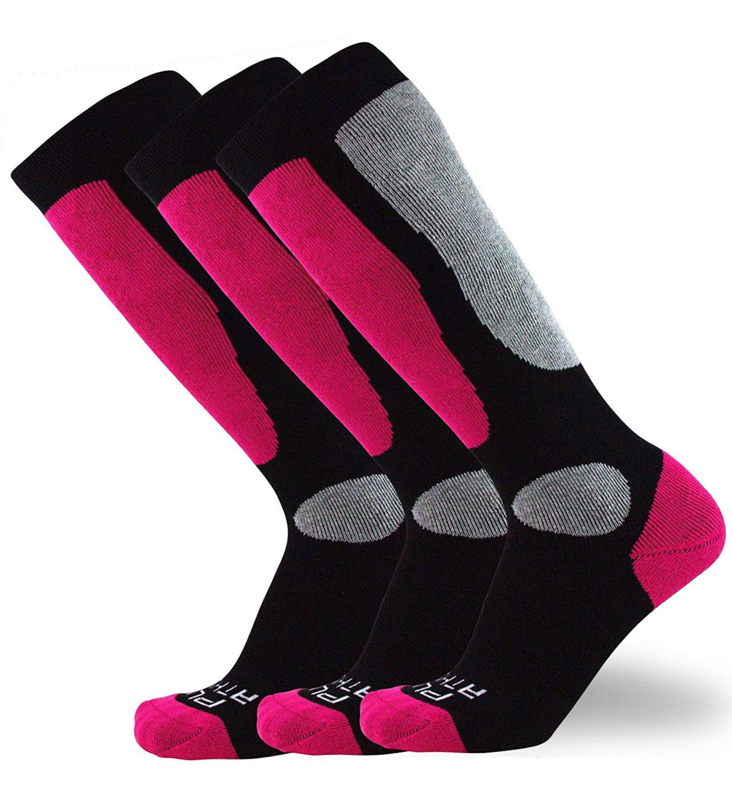 Kids Value Ski Socks - Boys & Girls Snowboarding Winter Cold Weather - 3 Pairs - Neon Pink - Buy Online on GoSupps.com
