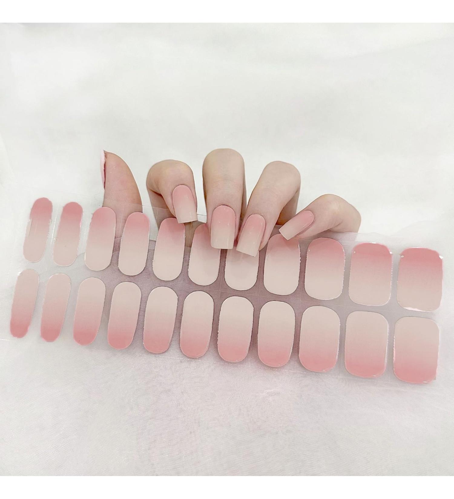 DMQ Semi Cured Nail Wraps Soft Self-Adhesive Gel Nail Stickers Gradient Blush Semi Cured Gel Nail Strips 22 Stickers Gel Nail Polish Strips Manicure Stickers Set (Pink White Gradient) - Buy Online on GoSupps.com