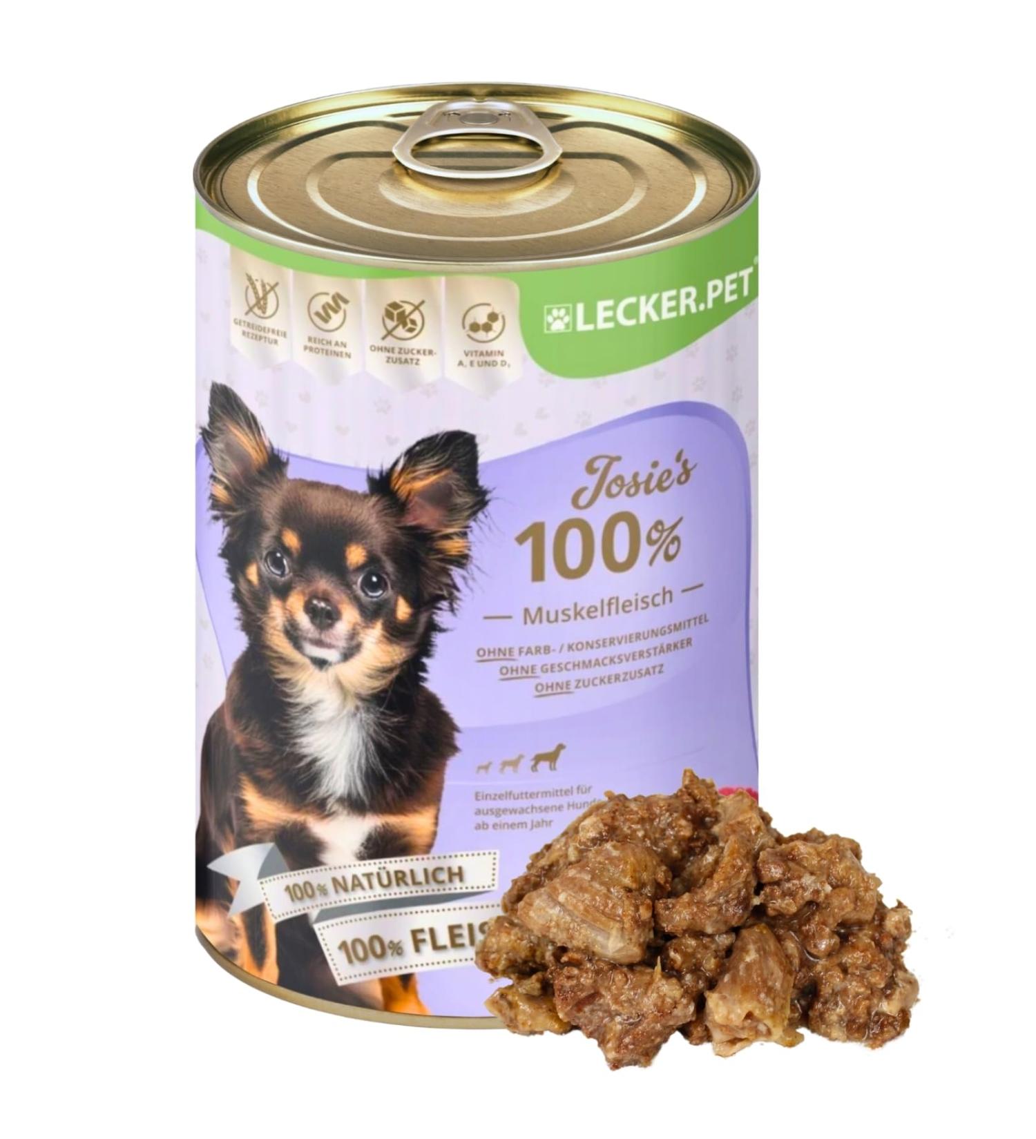 Lecker.Pet | 24 x 400 g Josie's 100% Beef Muscle Meat Wet Dog Food | Natural & No Additives | Rich in Protein & Minerals | Grain Free & Sugar Free - Buy Online on GoSupps.com