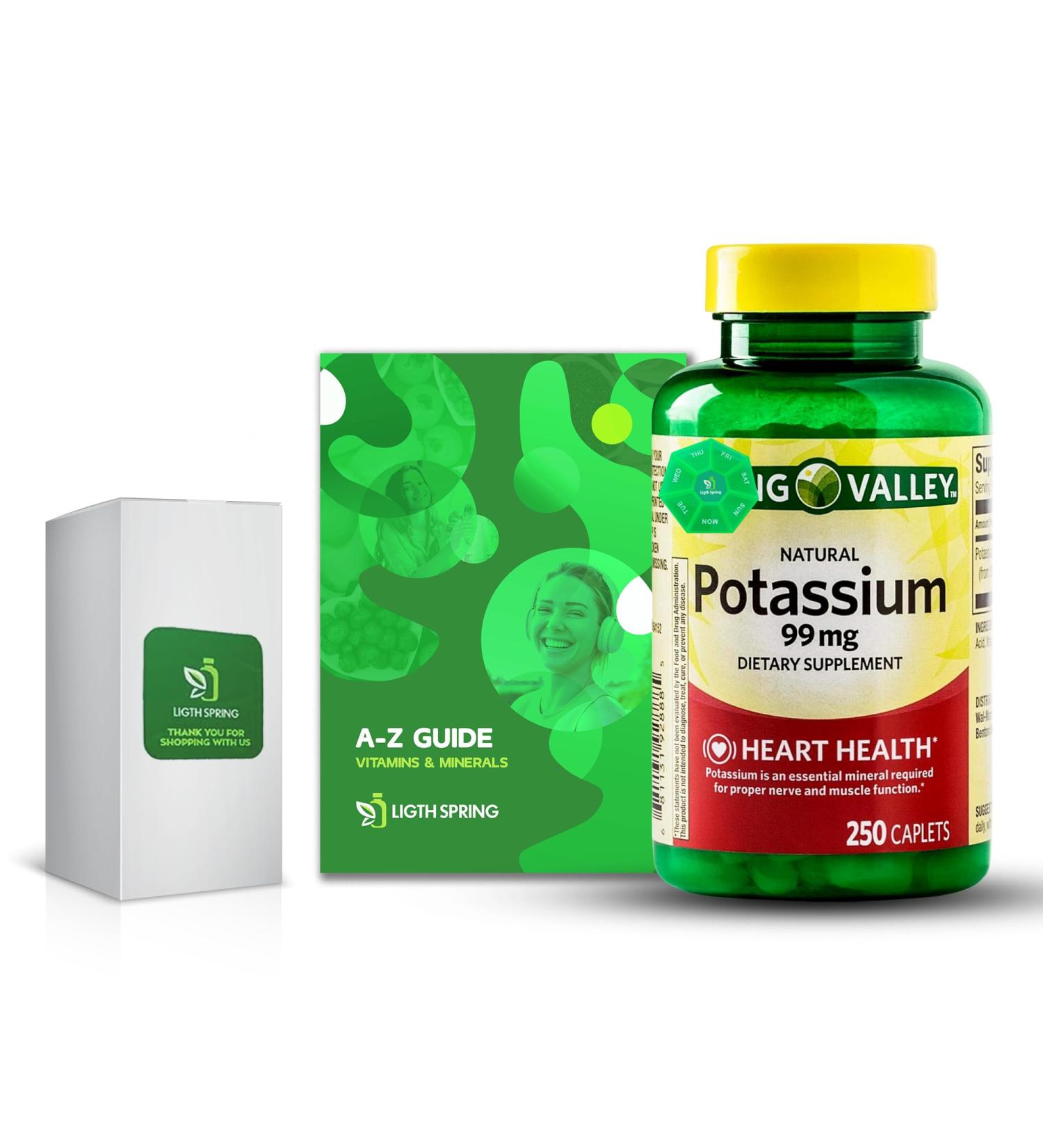 Potassium 99 mg 250 Caplets Bundle with Exclusive Vitamins & Minerals A to Z - Better Light&Spring Guide - Buy Online on GoSupps.com