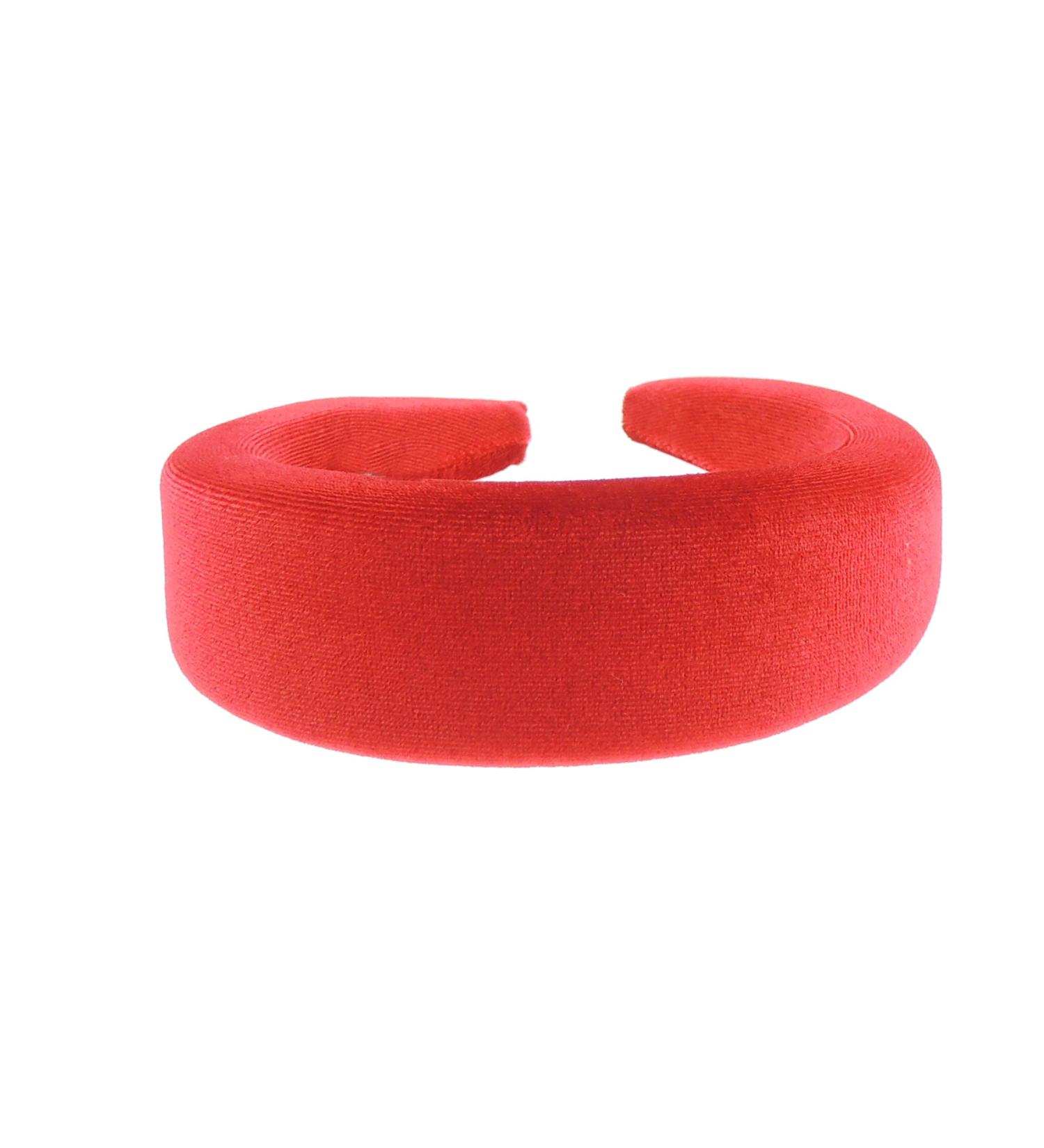 Womens Puffy Occasion Wedding Bridal Party Birthday Christmas Evening Wide 4cm Thick High Bump Padded Velvet Velour Hair Hairband Accessories Headband Alice Band (Red 2)