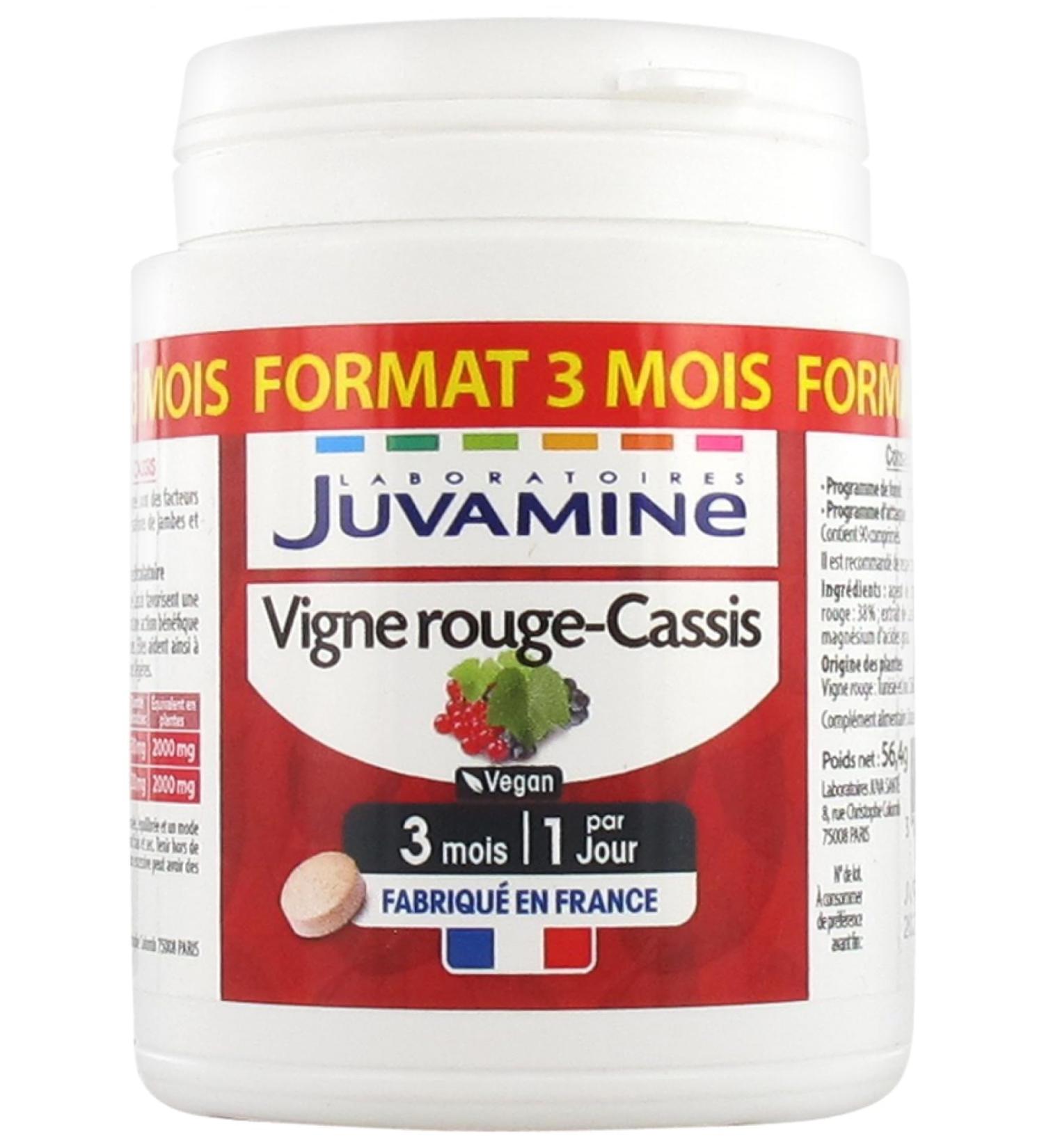 JUVAMINE Light legs Red Cassis vine Promotes the wellbeing of the circulatory system Action on the venous system of the legs Maxi format 90 tablets 3 months program Made in 90 units Lot de 1 One size