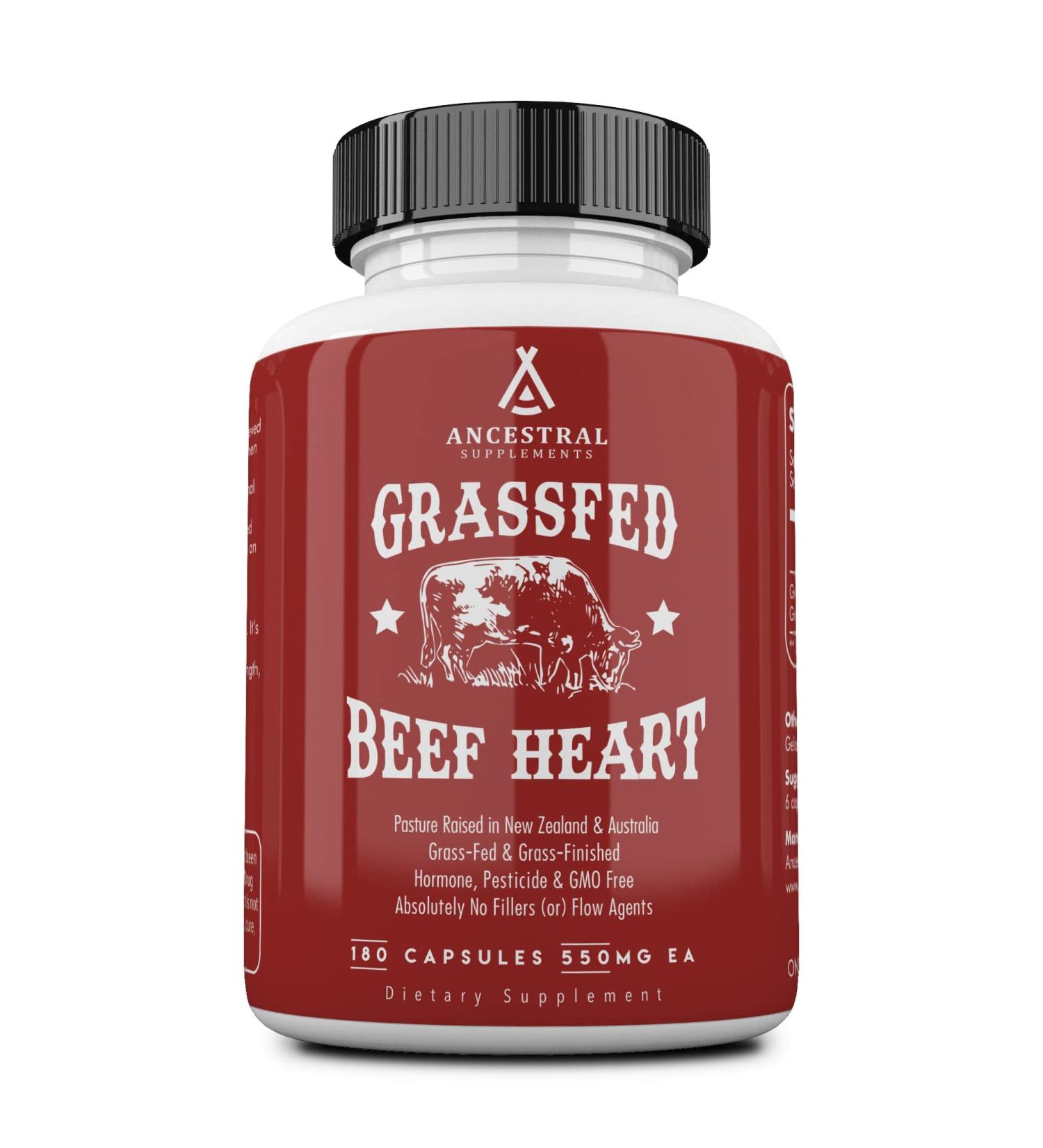 Ancestral Supplements Grass Fed Beef Heart CoQ10 - Heart & Mitochondrial Health, Blood Pressure Support - 180 Capsules - Buy Online on GoSupps.com
