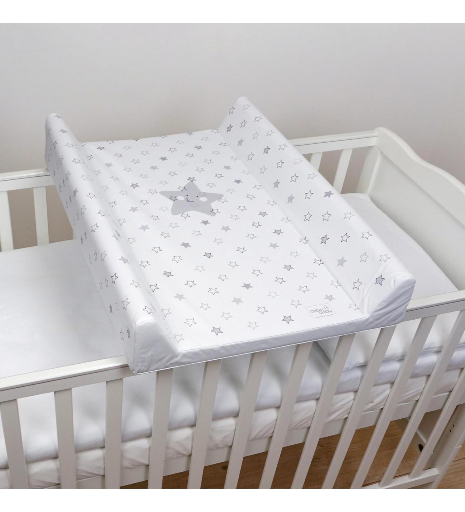Baby Waterproof Changing Mat 80x50 cm | Fits 140x70 cm Cot Bed | Unisex Wedge Anti Roll | Raised Edges | Stars Grey - Buy Online on GoSupps.com