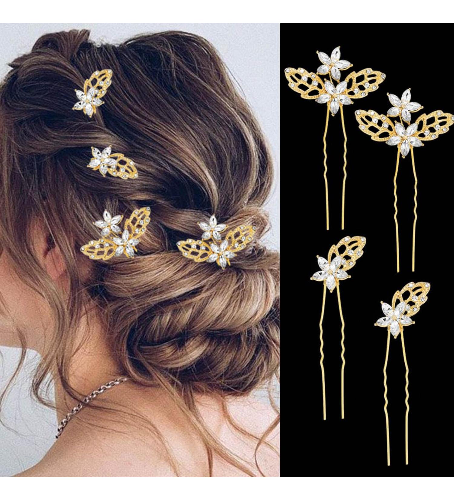 Vakkey Crystal Wedding Hair Needles - Gold Leaf Hair Clips & Rhinestone Head Jewelry for Brides & Girls (4 Pack) - Buy Online on GoSupps.com
