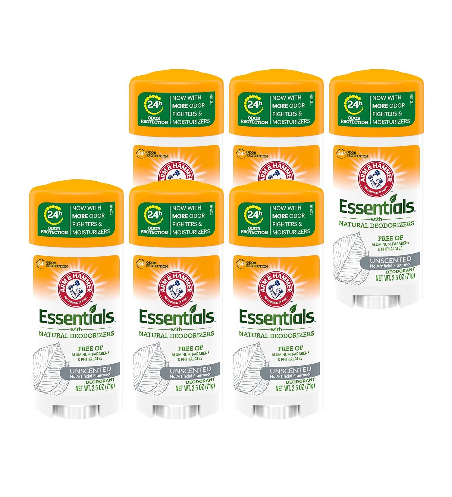6 Pack Essentials Natural Deodorant | Unscented | Aluminum free | Paraben free | 2.5 Ounces | Natural And Effective Odor Protection