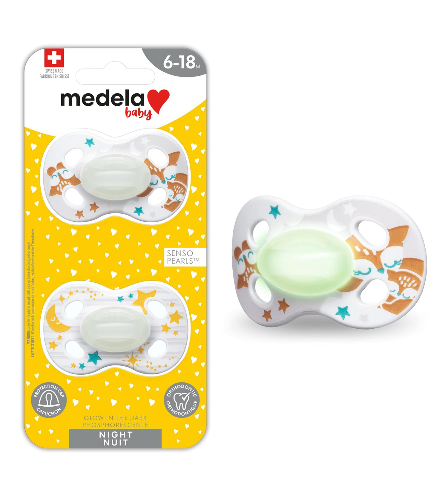 Medela Baby Pacifier Night Glow 6-18 Months 2-Count Lightweight BPA-Free Foxes Moon Stars - Buy Online on GoSupps.com
