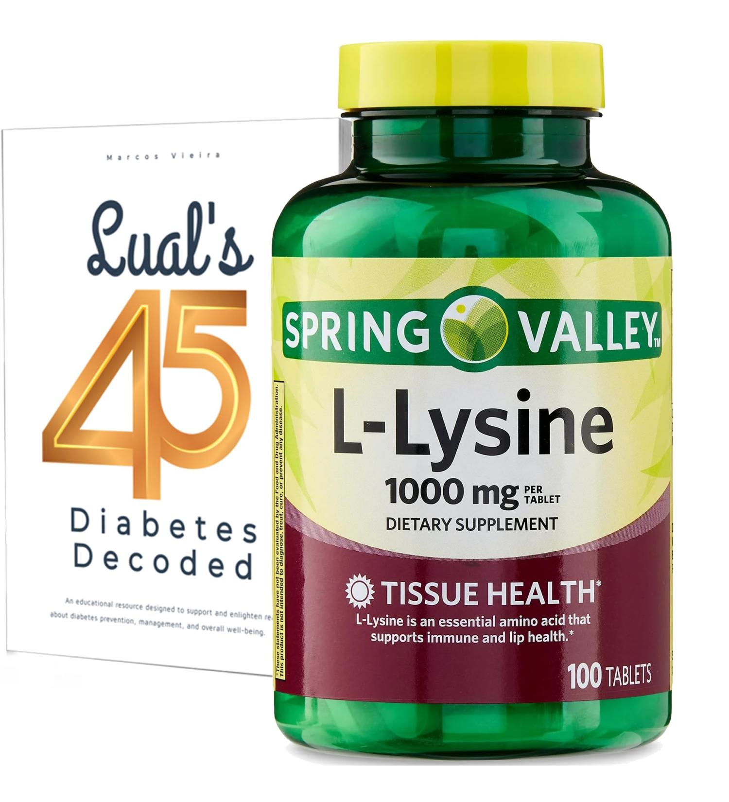 Spring Valley L-Lysine 1000mg Tablets | Immune Support Supplement | 100 Tablets Bundle with Diabetic Support Guide - Boost Health with Lysine - Buy Online on GoSupps.com