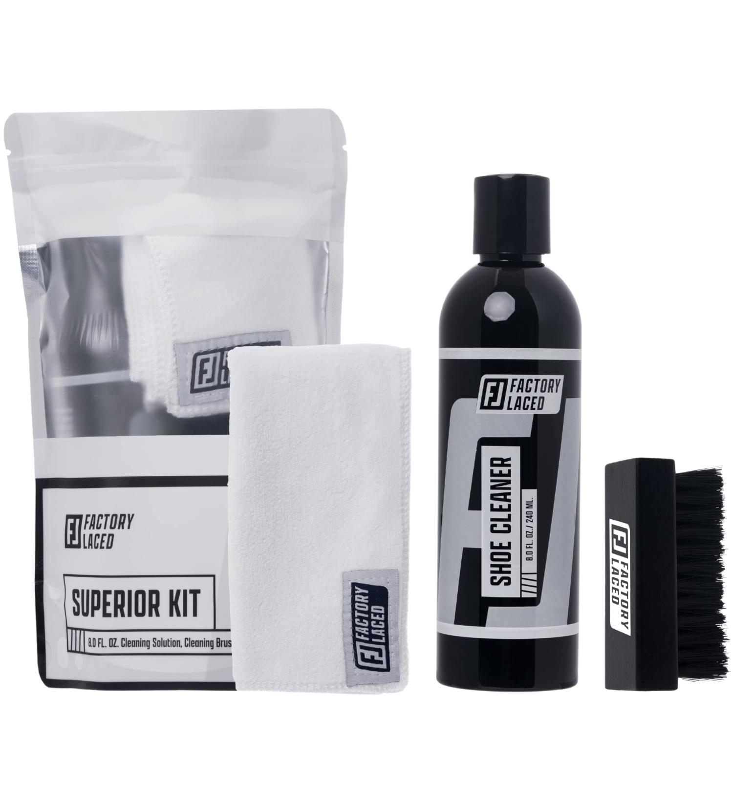 Factory Laced Shoe Cleaner Kit | All-Natural 8 Oz. Shoe Cleaner with Brush & Microfiber Towel - Perfect for Canvas, Mesh, Suede, Leather & More! - Buy Online on GoSupps.com