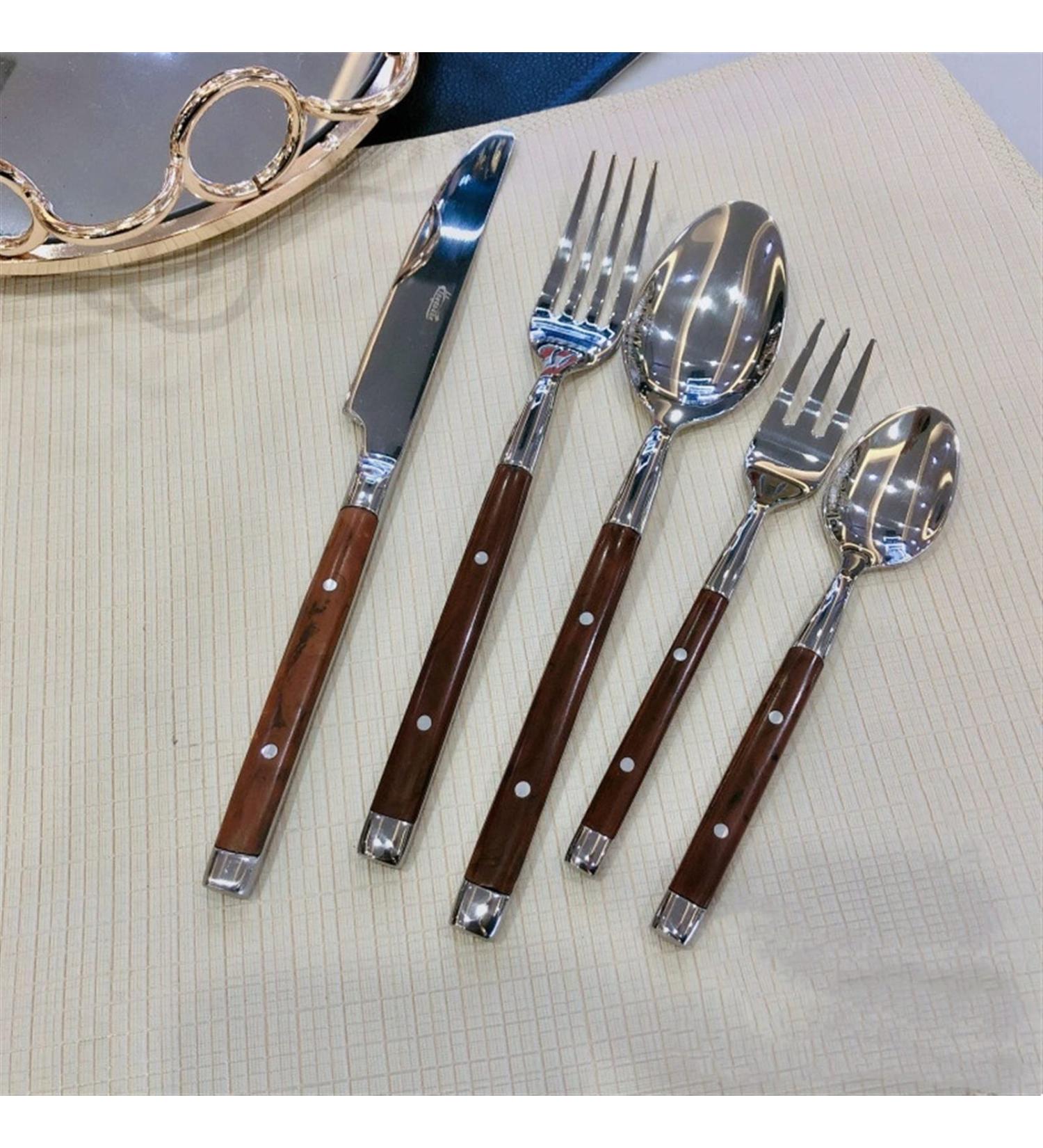 Flatware Sets Stainless Steel Cutlery Western Tableware Set Wood Grain Handle Cutlery Two Nail Cutlery Hotel Supplies Cutlery 5/10/20pcs (Color : 20pcs) (20pcs) - Buy Online on GoSupps.com