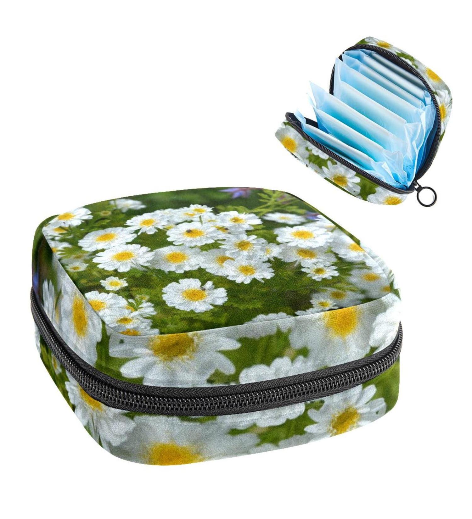 Daisies Floral Sanitary Napkin Storage Bag - Portable Menstrual Cup Pouch for Women and Teen Girls - Multi-colored - Buy Online on GoSupps.com