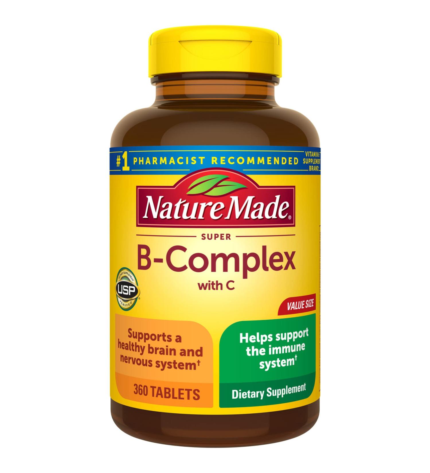 Nature Made Super B Complex with Vitamin C & Folic Acid - Immune Support Supplement 360 Tablets for 360-Day Supply - Buy Online on GoSupps.com