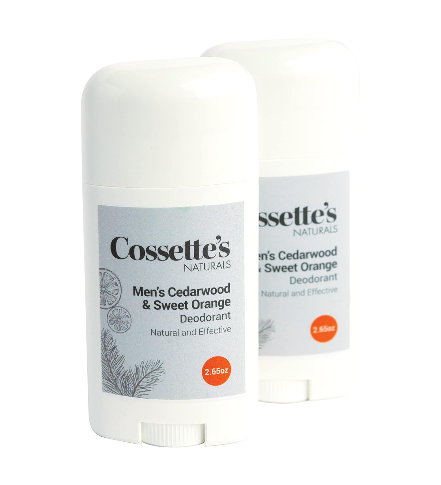 Cossette's Naturals - Natural Effective Deodorant for Men and Women Aluminum Free Parabens Free Made with Premium Essential Oils (Men's Cedarwood & Sweet Orange 2.65 oz (2 Pack)) Men's Cedarwood & Sweet Orange 2.65 Ounce (2 Pack) - Buy Online on GoSupps.com