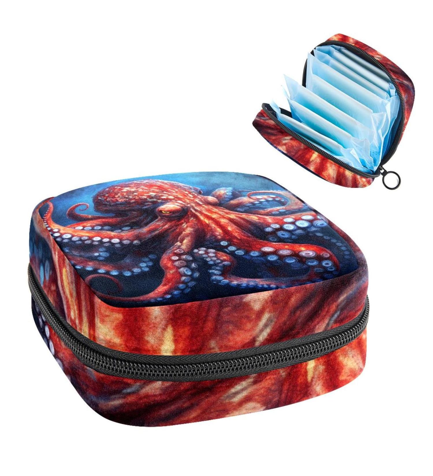 Octopus Dark Sanitary Napkin Storage Bag - Multi-colored Portable Period Pouch for Women and Teen Girls - Buy Online on GoSupps.com