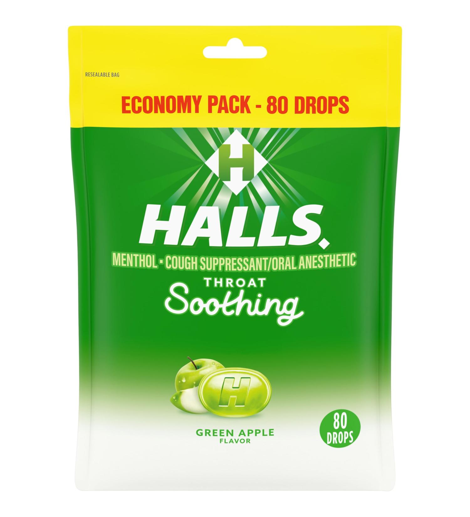 Halls Throat Soothing Green Apple Cough Drops Economy Pack 80 Drops - Buy Online on GoSupps.com