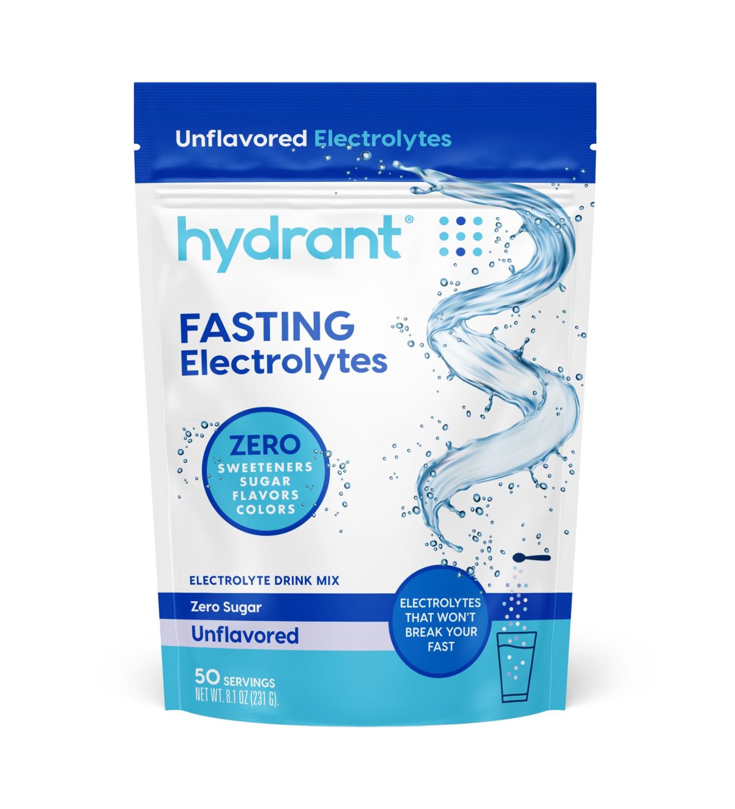 Hydrant - Bulk Fasting Electrolyte Hydration Powder 50 Servings Sugar-Free Fasting Supplement Powder - Zero Sugar Flavorless Drink Mix for Fasting - Buy Online on GoSupps.com