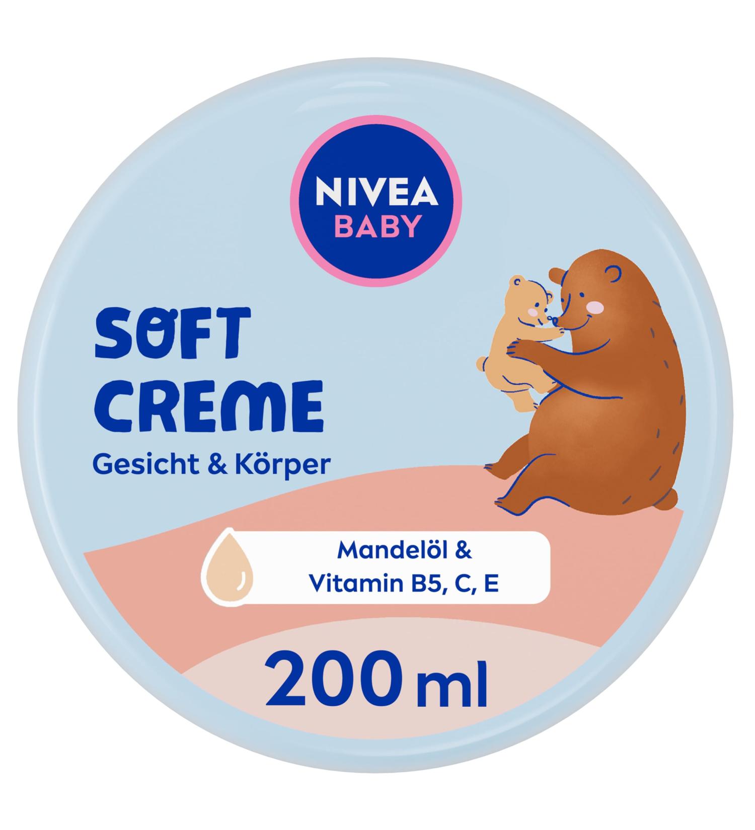 Nivea Baby Soft Care Cream - Vegan Hypoallergenic Moisturizer with Almond Oil & Vitamins | 200ml | No Microplastics or Parabens - Buy Online on GoSupps.com