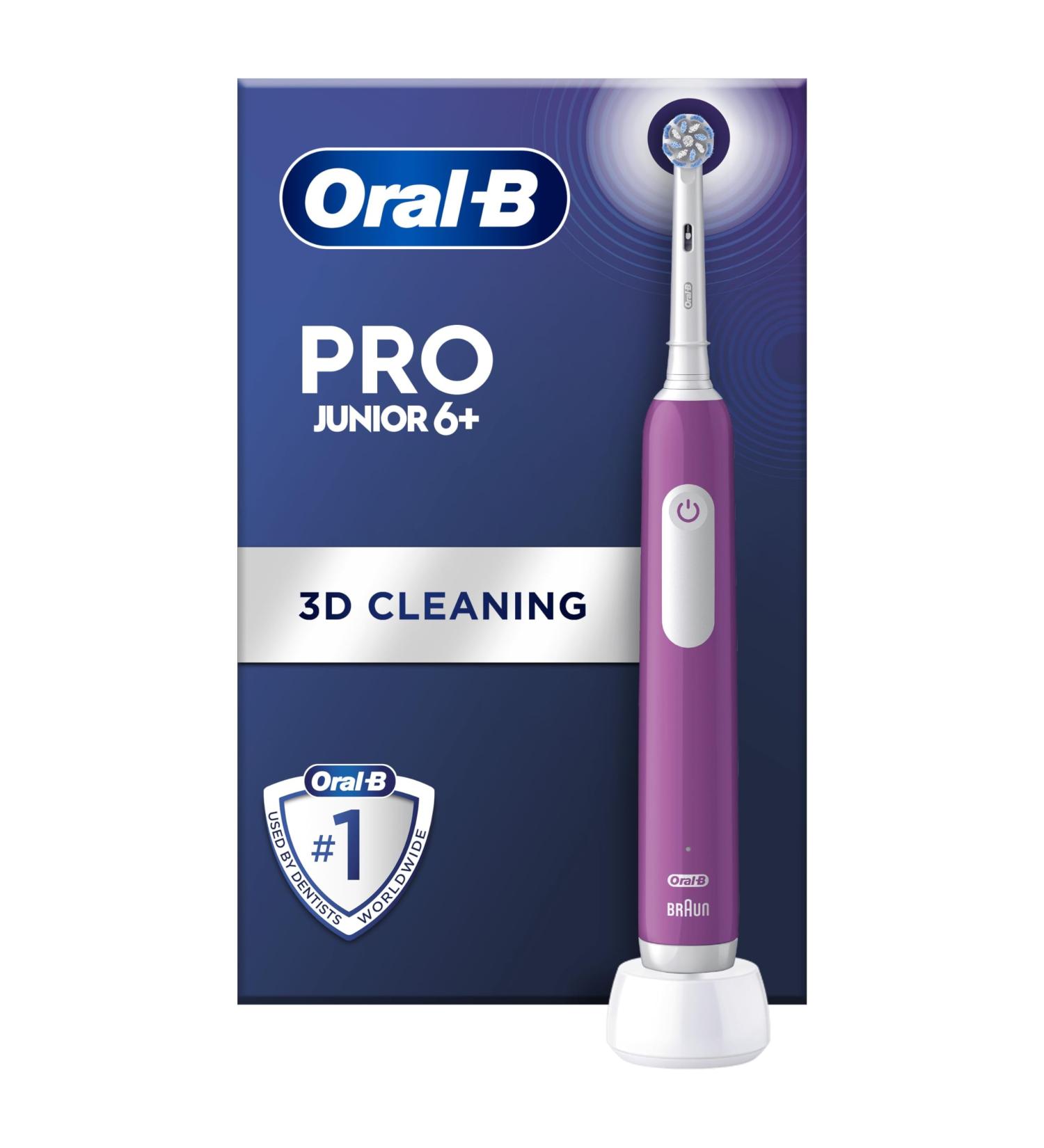 Oral-B Pro Junior Kids Electric Toothbrush Gift | 3 Modes, Sensitive Mode | Ages 6+ | 2 Pin UK Plug | Purple - Buy Online on GoSupps.com