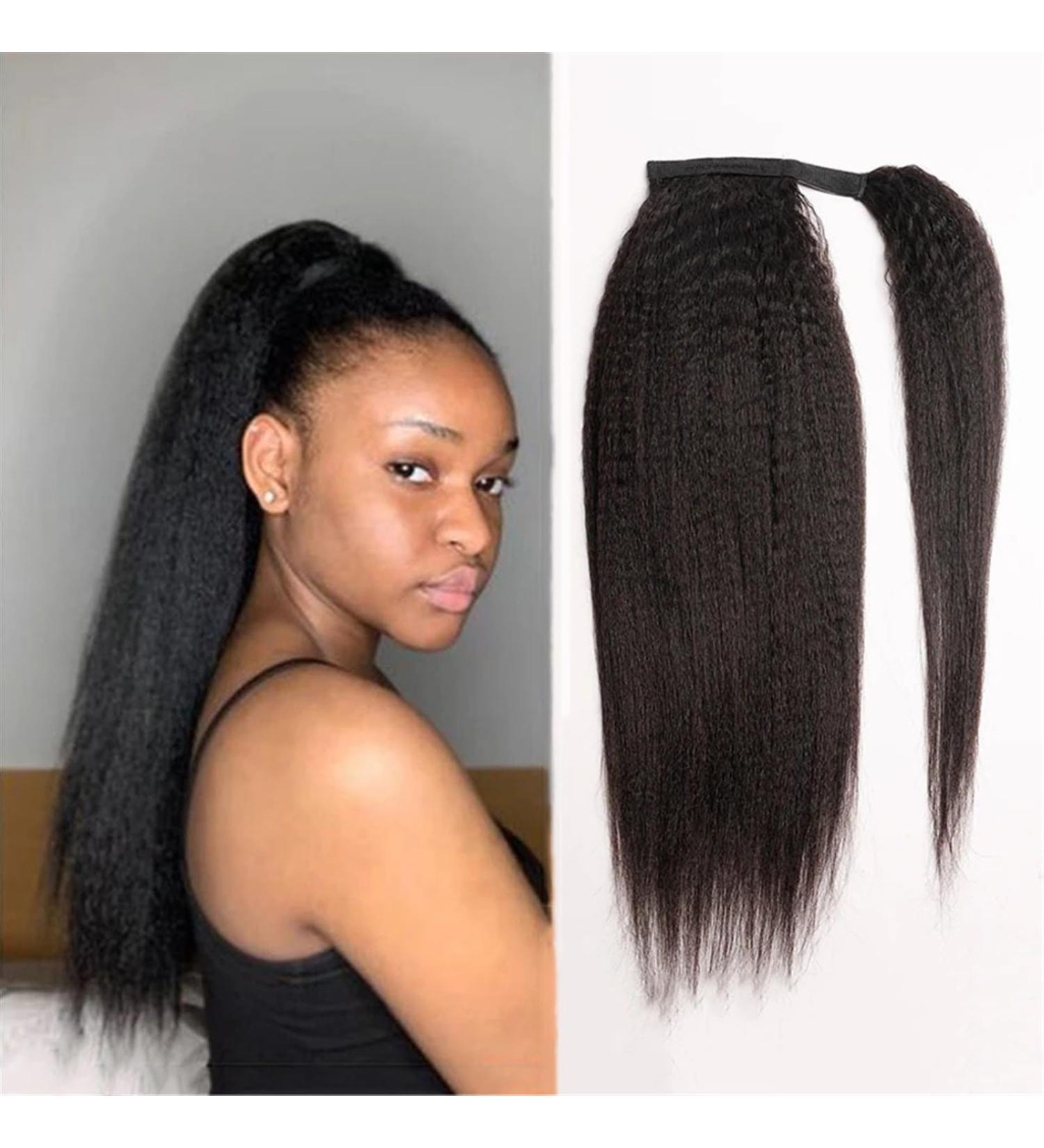 Ponytail Extension Kinky Straight Ponytail Long Yaki Straight Wrap Around Ponytail Extension for Black Women Brazilian Human Hair Ponytail Clip in Ponytail Hair Piece Ponytail Hairpiece for Women (C 22inches 100g Kinky Straight - Buy Online on GoSupps.com