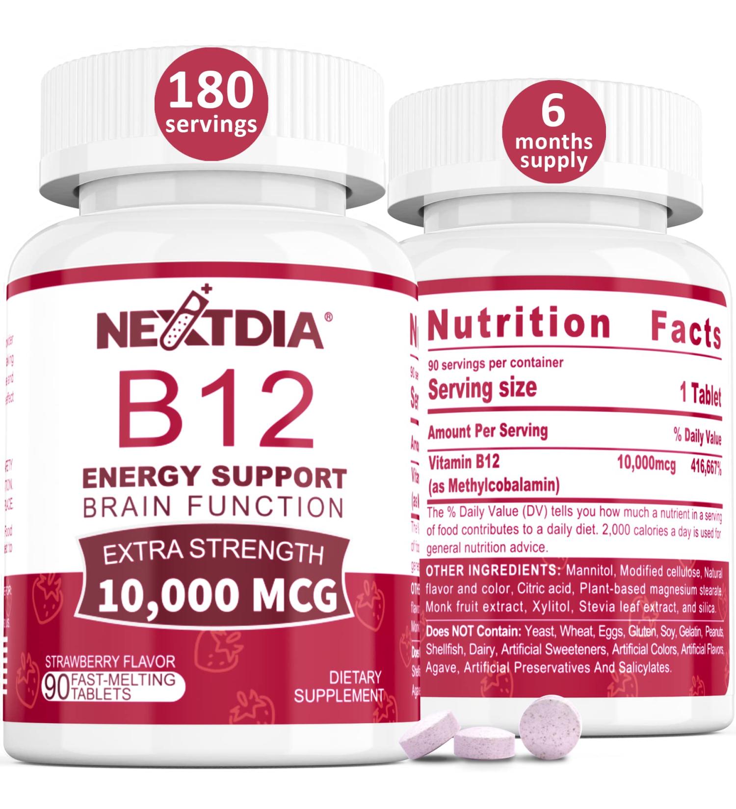 B12 Sublingual 10000 mcg Fast Dissolve Tablets | Methylcobalamin, Sugar Free, Vegan | Energy, Brain Function, Metabolism Support - 180 Cts - Buy Online on GoSupps.com
