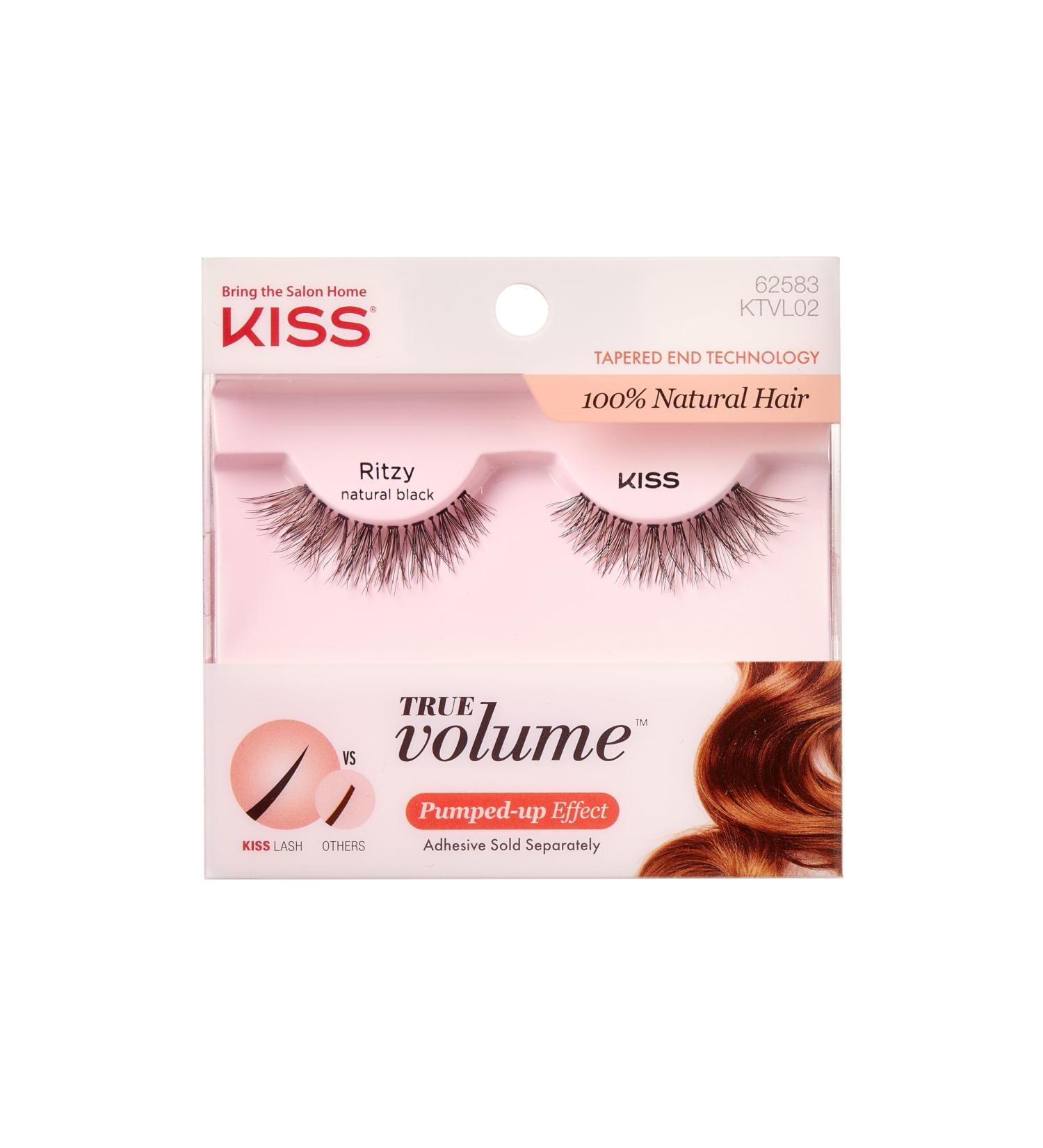 KISS True Volume False Eyelashes - Ritzy 14mm 100% Natural Hair Tapered End Contact Lens Friendly Easy Application Reusable Strip Lashes - Buy Online on GoSupps.com
