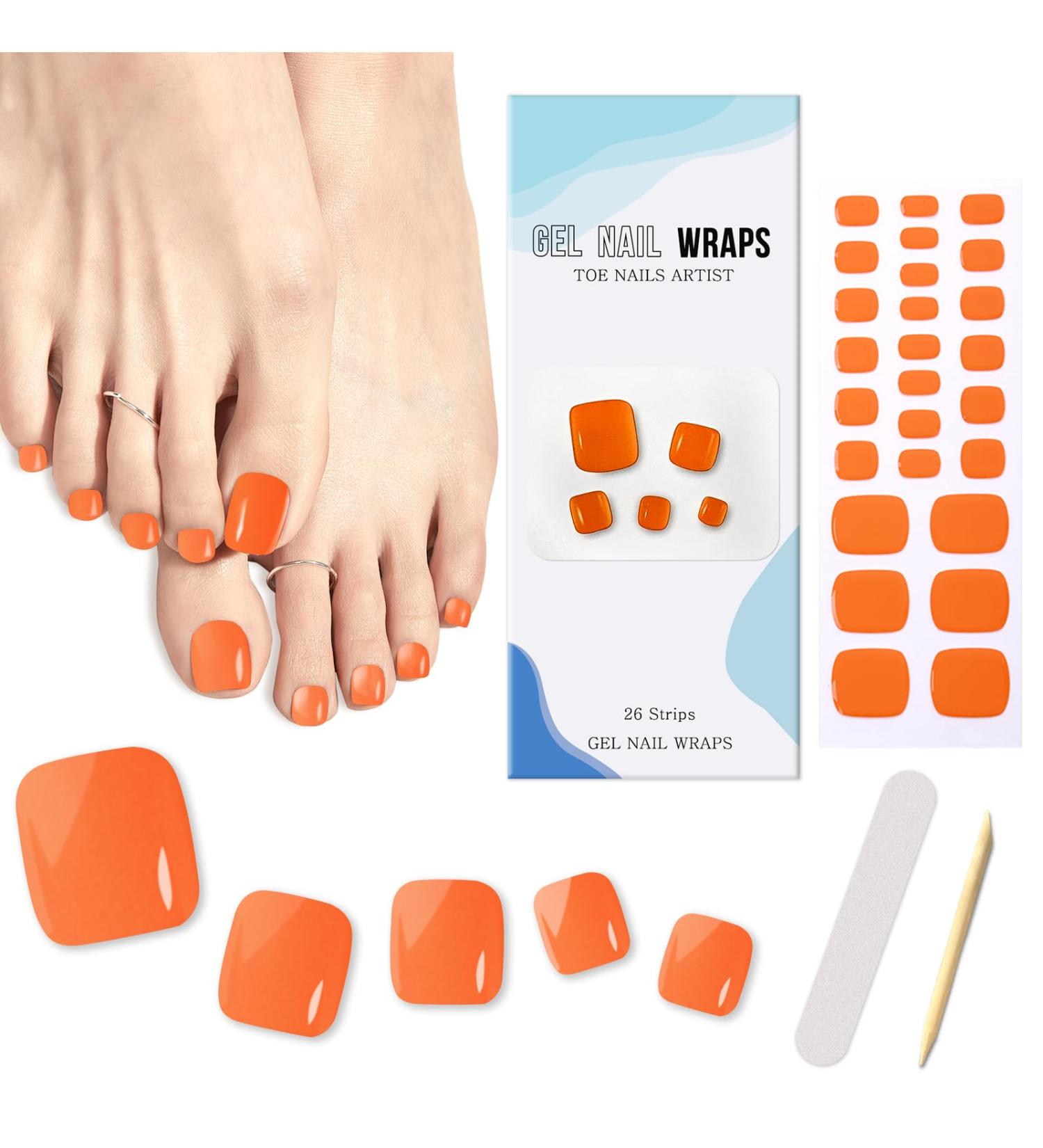 Buy Ceboic Half-Hardened Gel Nail Foils - 26 Self-Adhesive Orange Pedicure Wraps | UV/LED Nail Polish Stripes for Perfect Toes - Buy Online on GoSupps.com