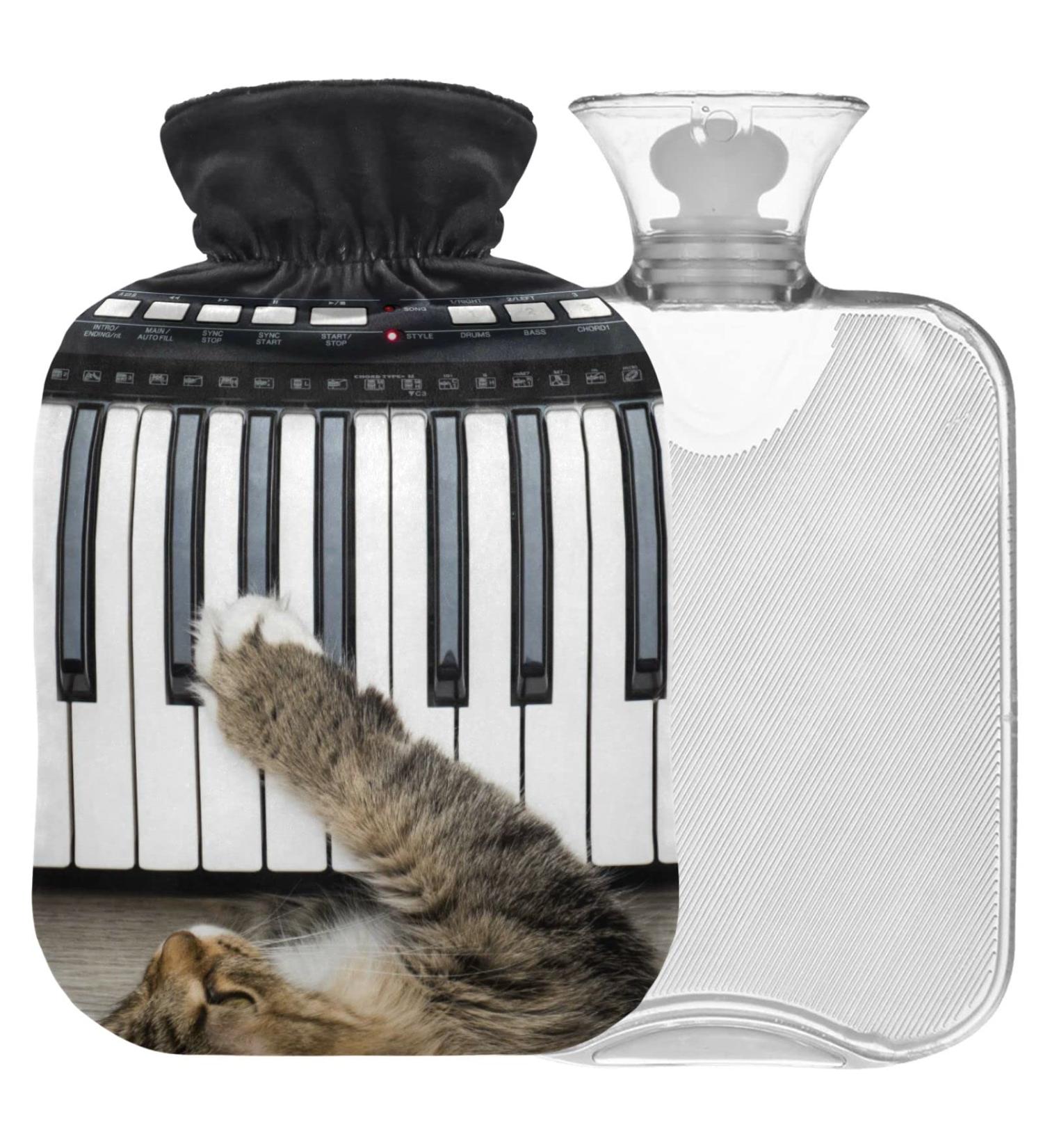 Funny Cat with Piano Heat Bottle | 1L Transparent Hot Water Bottle for Pain Relief & Warmth | Perfect Winter Hand & Foot Warmer - Buy Online on GoSupps.com