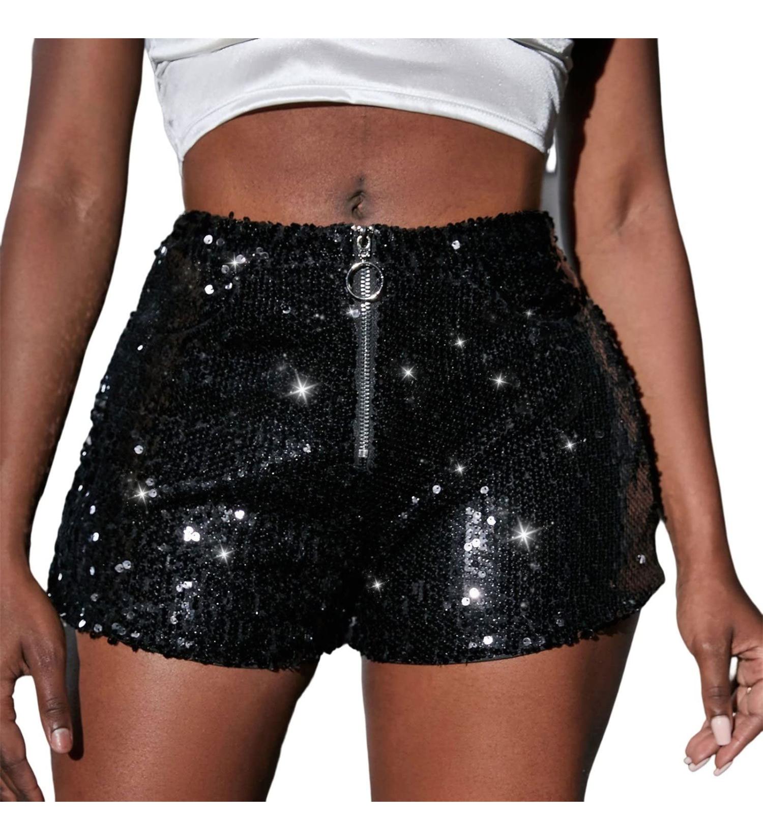 Shop Duohropke Women s Metallic Hot Pants - High Waist Sequin Glitter Shorts for Dance Disco & Carnival | Stylish Black Costume Shorts - Buy Online on GoSupps.com
