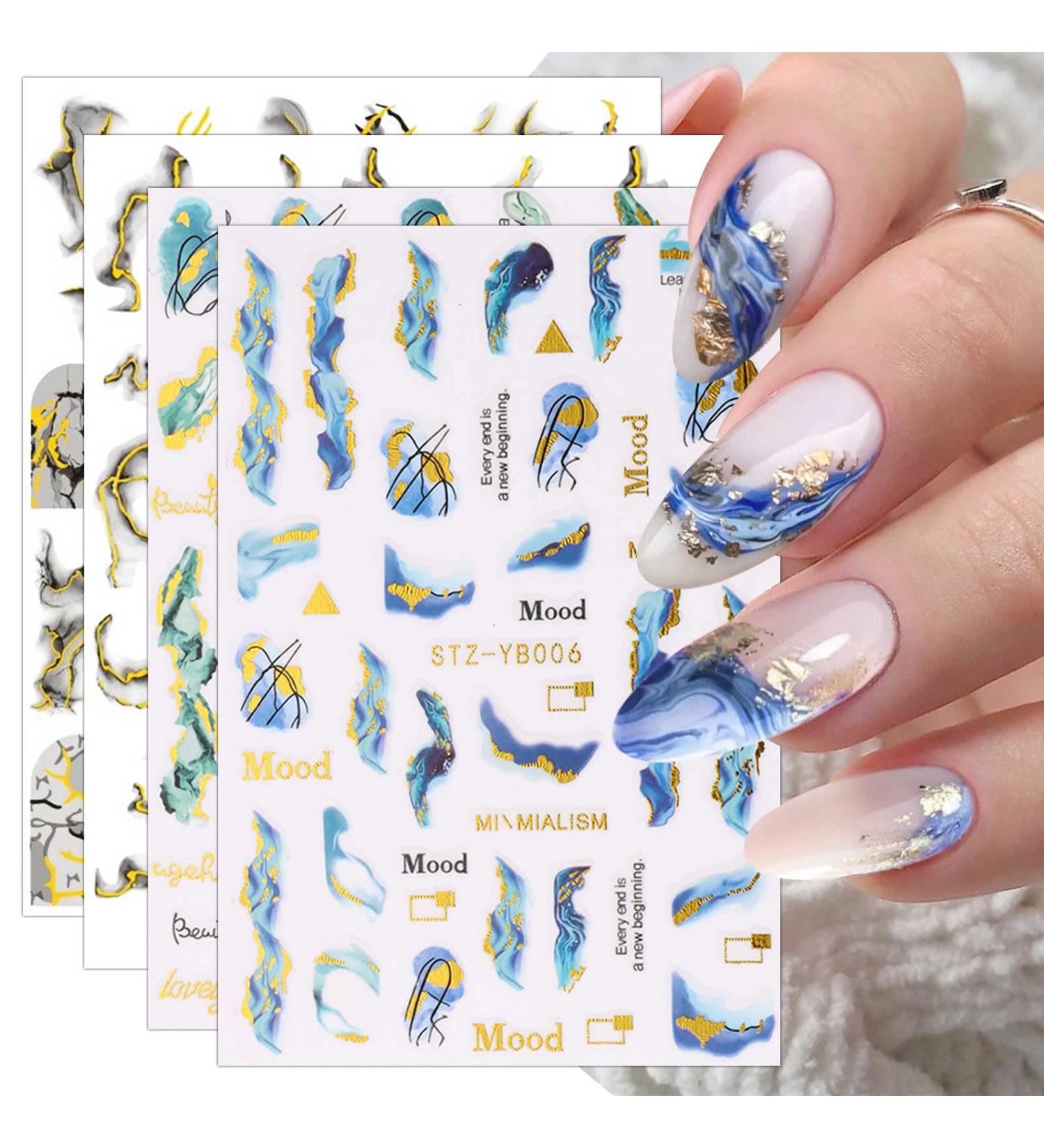 Marble French Nail Art Stickers - Self-Adhesive Blue Line Pattern - 12 Sheets - Buy Online on GoSupps.com