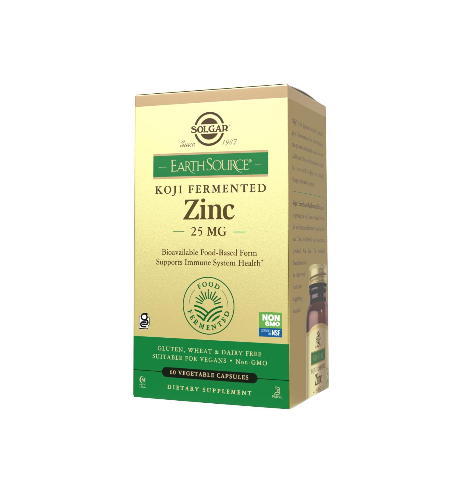 Solgar Earth Source Food Fermented Koji Zinc 25mg - 60 Vegetable Capsules - Buy Online on GoSupps.com