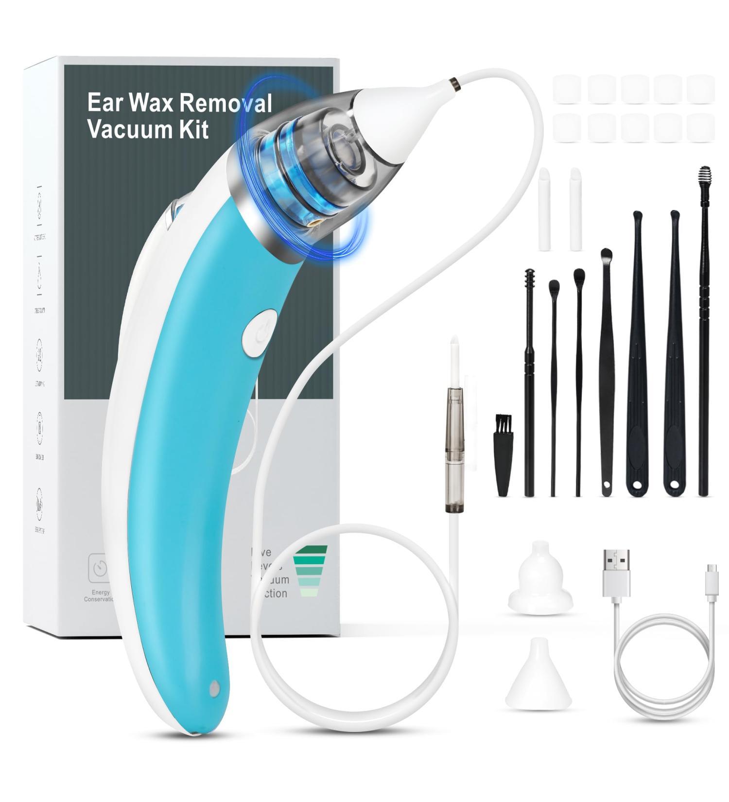 Ear Wax Remover Kit | 5 Levels Strong Suction | USB Rechargeable | Electric Vacuum | for Adults & Kids (Blue) - Buy Online on GoSupps.com