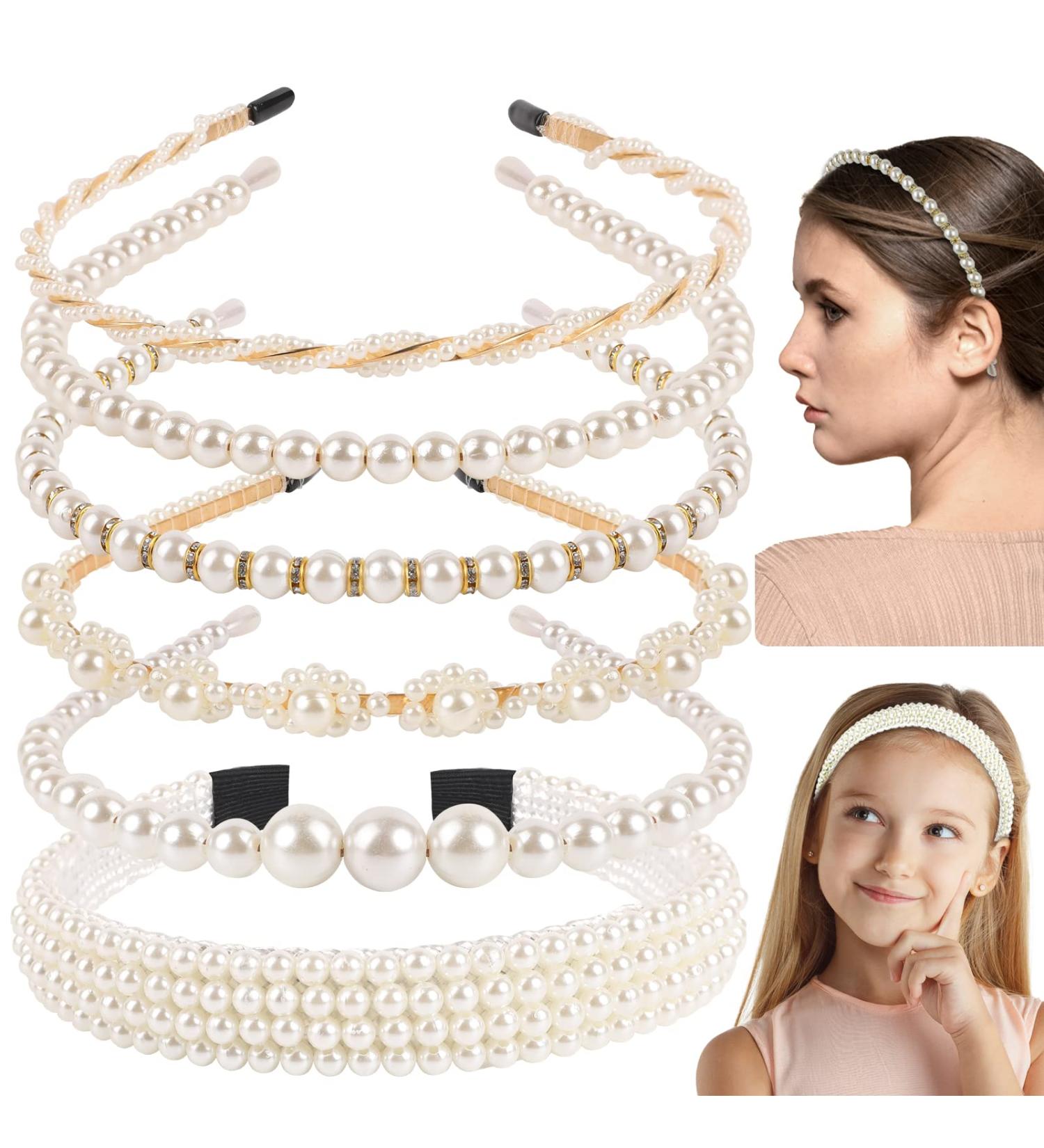 Sliverdew 6 Pack Pearl Headband Set for Women - White Faux Pearl Rhinestones Hairbands for Bridal & Wedding Hair Accessories - Buy Online on GoSupps.com