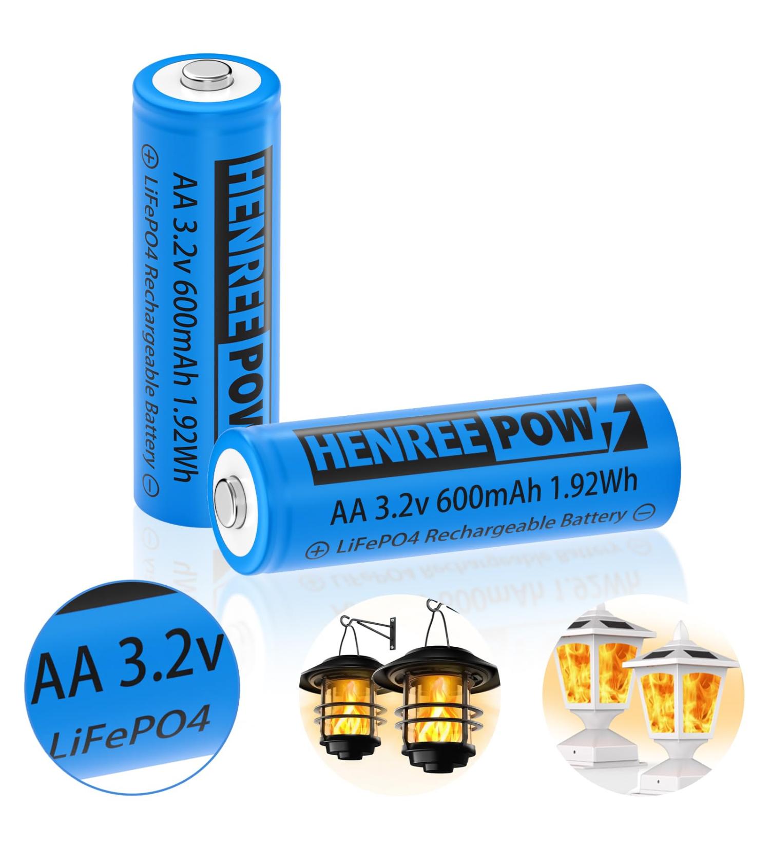 Buy Henreepow 3.2V AA 600mAh LiFePO4 Rechargeable Batteries - Low Self-Discharge for Solar Lights | 2-Pack AA 3.2V Battery - Buy Online on GoSupps.com