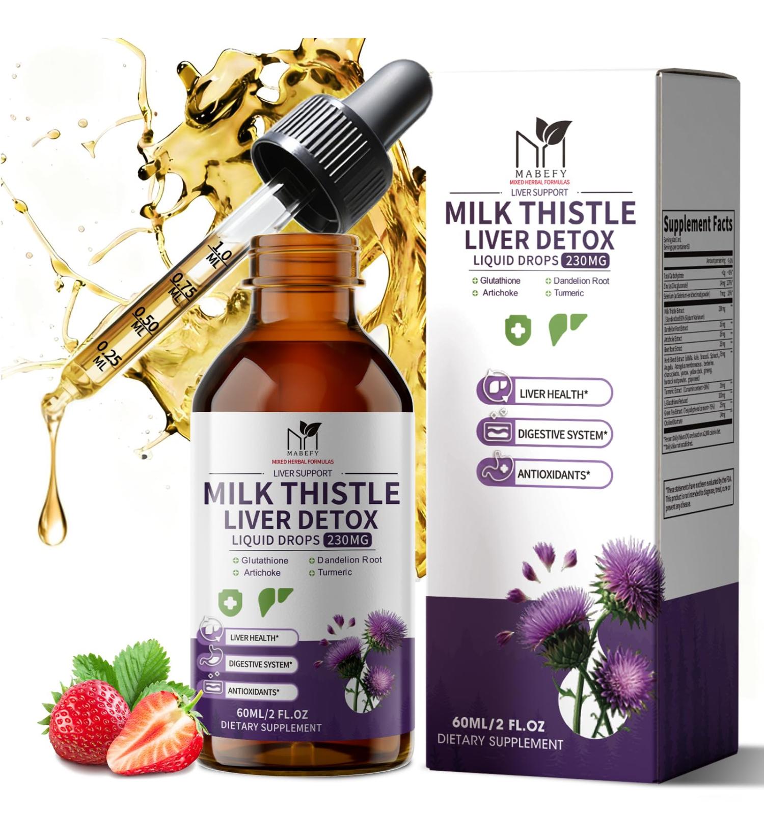 MABEFY Milk Thistle Liver Support Drops Liquid Herbal Supplement with Silymarin Dandelion Artichoke & Turmeric Antioxidant Support for Liver Health Vegan Non-GMO 2 Fl Oz - Buy Online on GoSupps.com