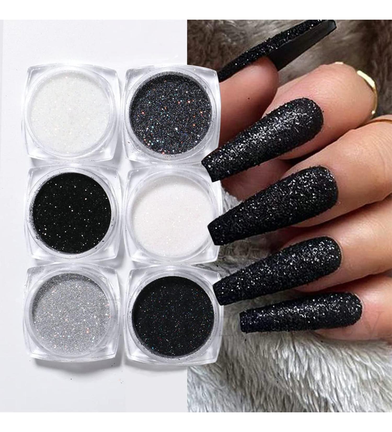 GULELAYAR 6 Color Nail Glitter Powder - Black & White Shining Sugar Effect Holographic Nail Dust for DIY Nail Art Manicure Decorations (Style 1) - Buy Online on GoSupps.com
