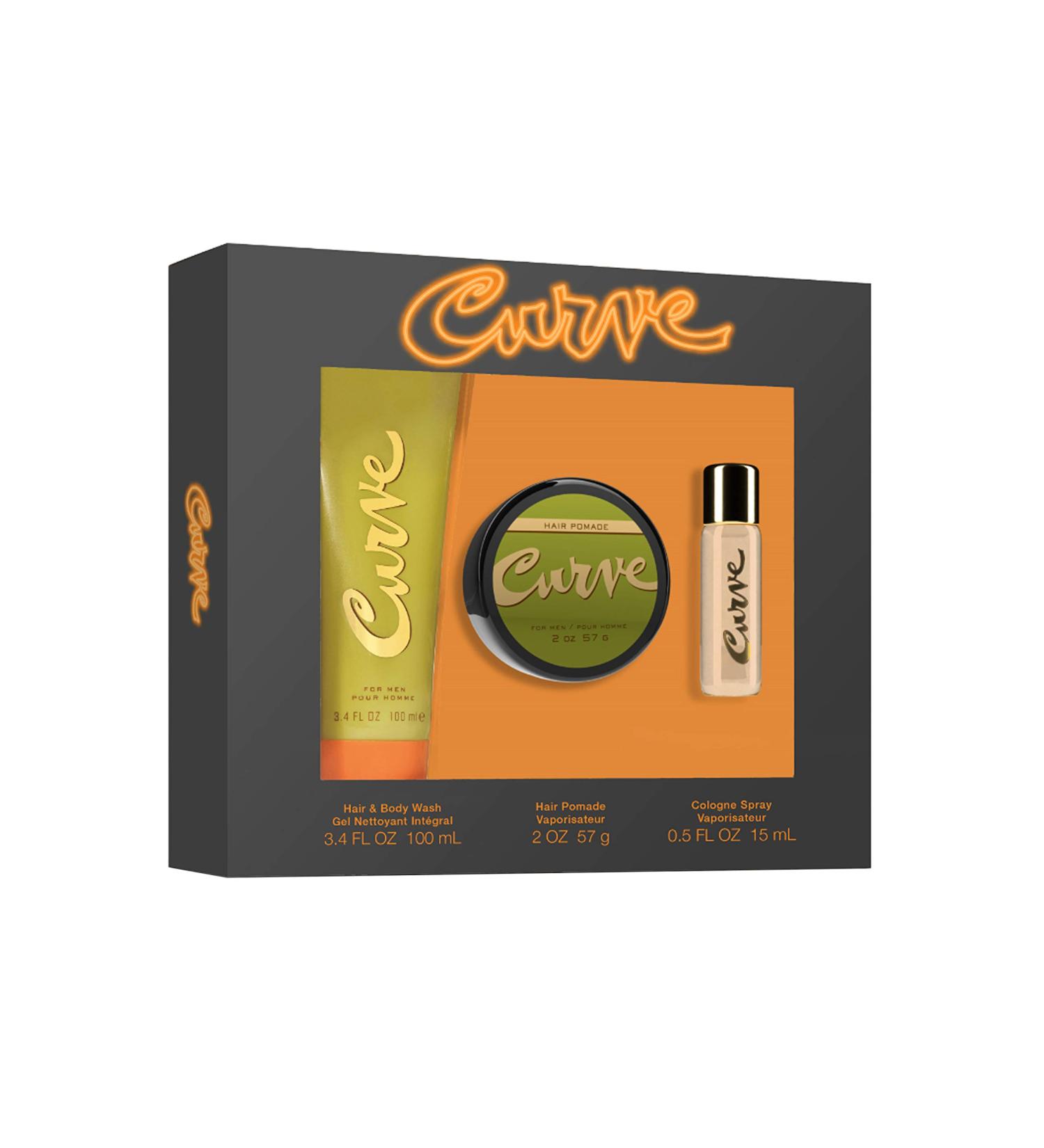 Curve Curve for Men Men's Fragrance 3 Piece Gift Set 0.5 Fl. Oz. Cologne Pocket Spray 3.4 Oz After Shave Balm and 2.0 Oz Hair Pomade 3 Count 3 Count (Pack of 1) 3 Piece Gift Set - Buy Online on GoSupps.com