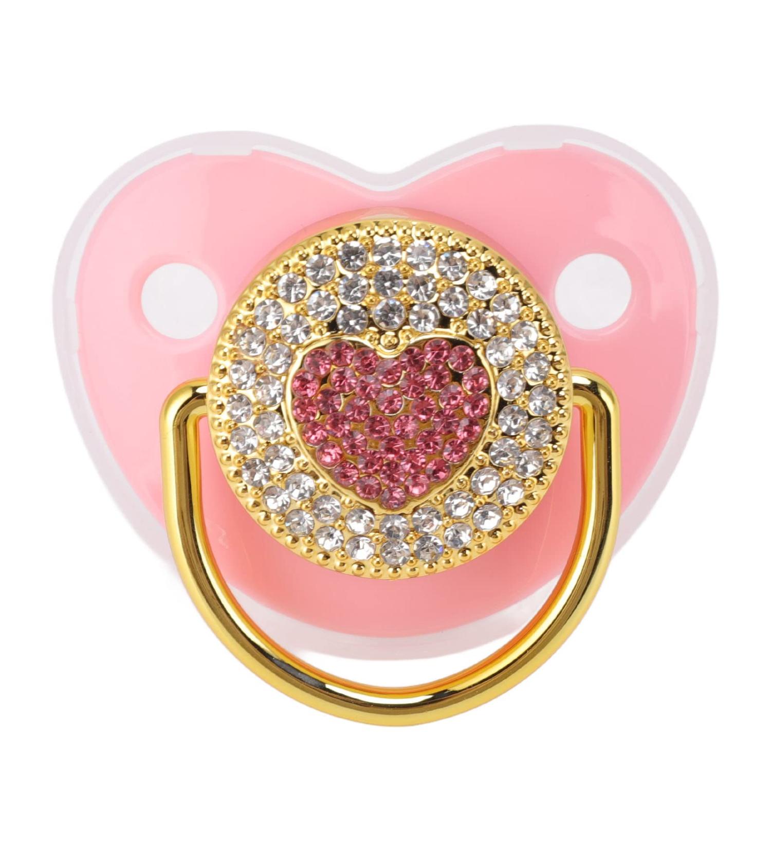 Bling Baby Pacifier | Silicone Heart Shape Rhinestone Pacifier for 6-18 Months | Pink Pacifier for Stylish Babies - Buy Online on GoSupps.com