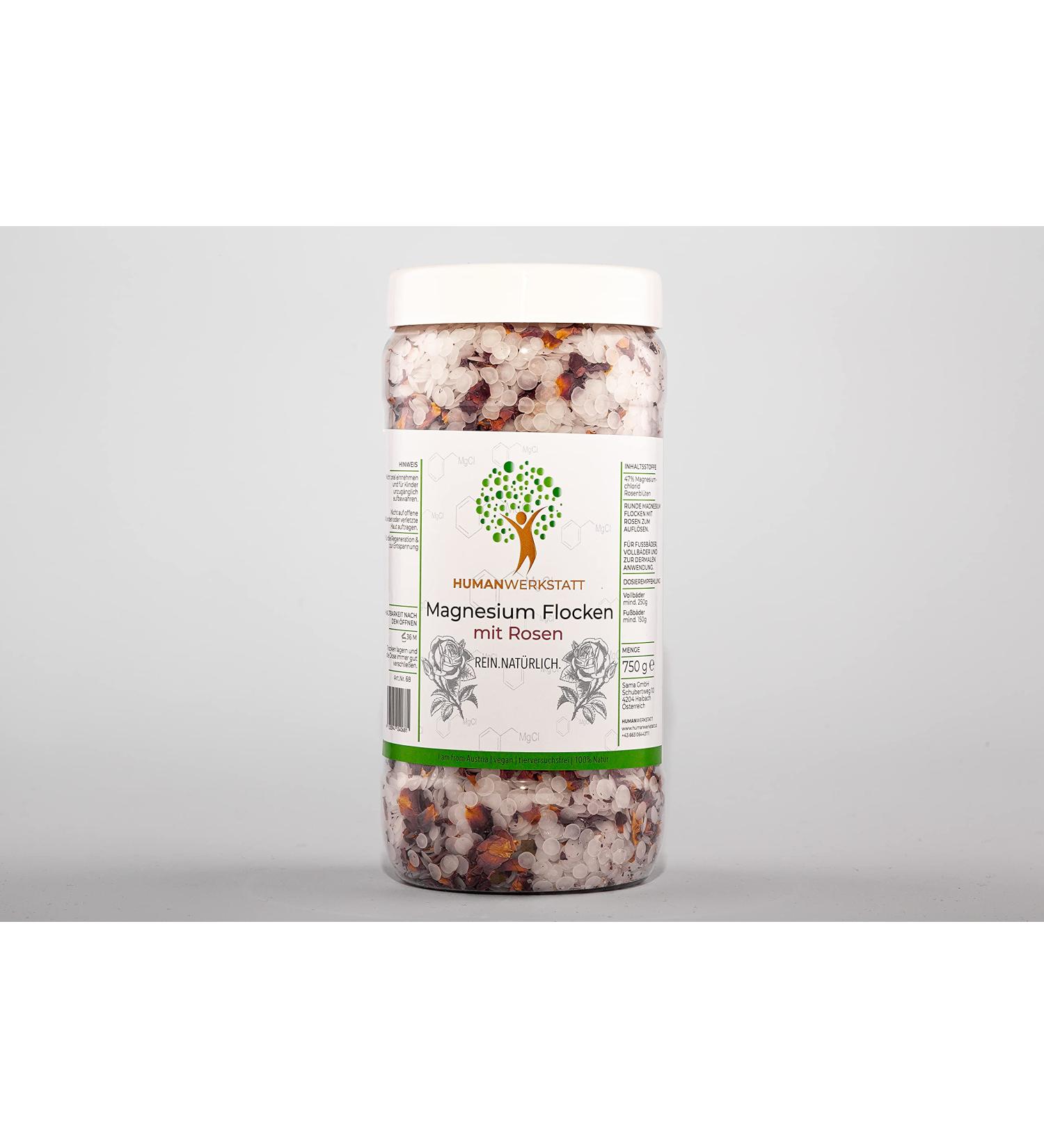 HUMANWERKSTATT Magnesium Flakes with Rose Petals 750g - Premium Relaxation & Wellness | Shop Internationally - Buy Online on GoSupps.com