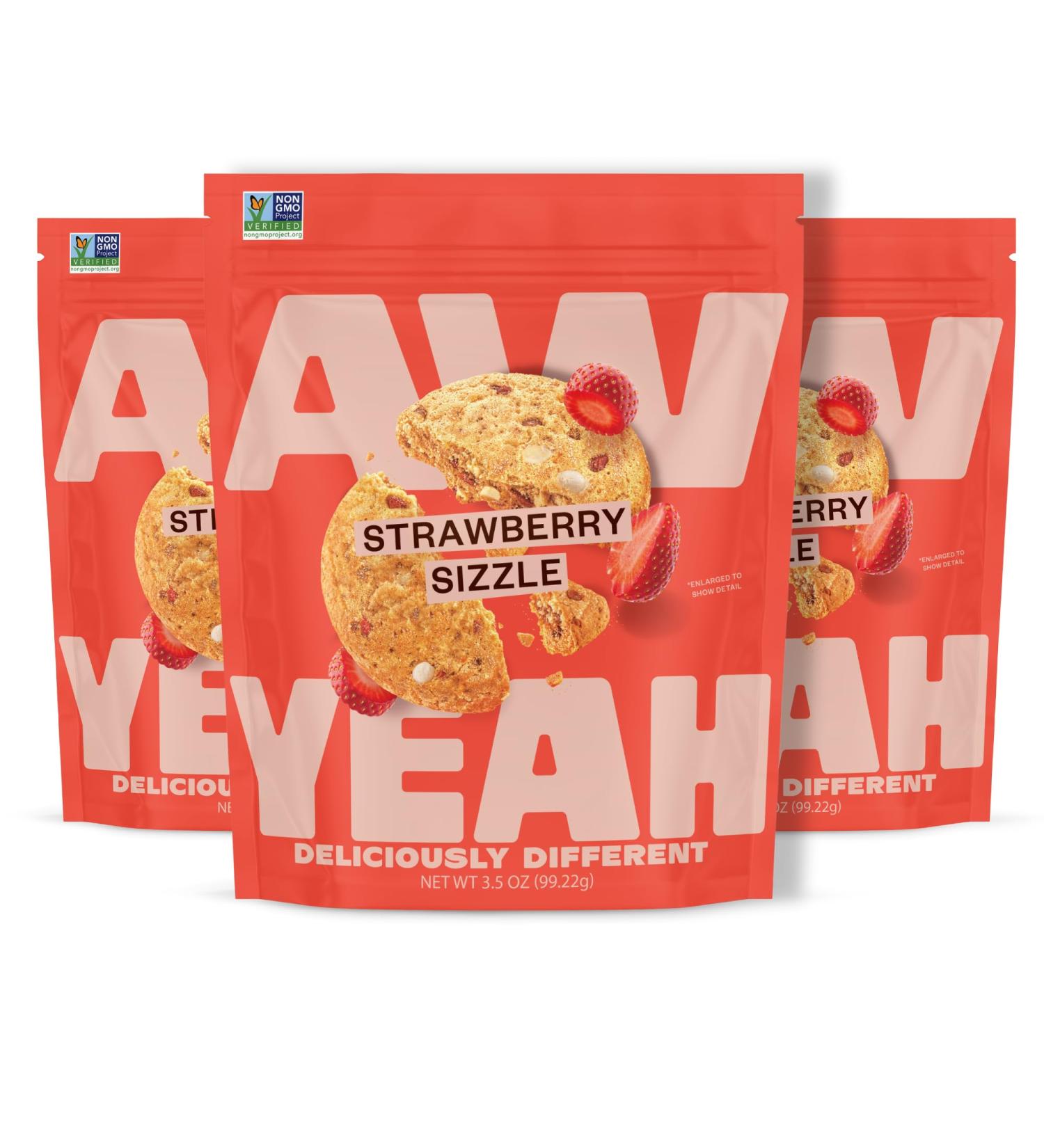AwYeah Strawberry Sizzle Mini Cookies Sweet & Spicy Gluten-Free Vegan 3.5oz (3 Pack) All-Natural Non-GMO Poppable Treat with Real Fruit Lime & Sea Salt Perfect for Snacking or Sharing! - Buy Online on GoSupps.com