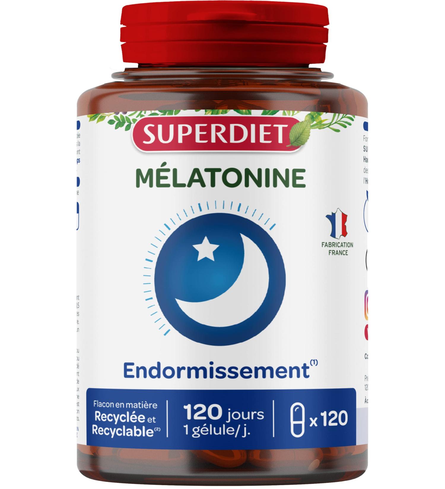 SUPERDIET Melatonin Sleeping Time Difference Made in France 120 capsules. - Buy Online on GoSupps.com
