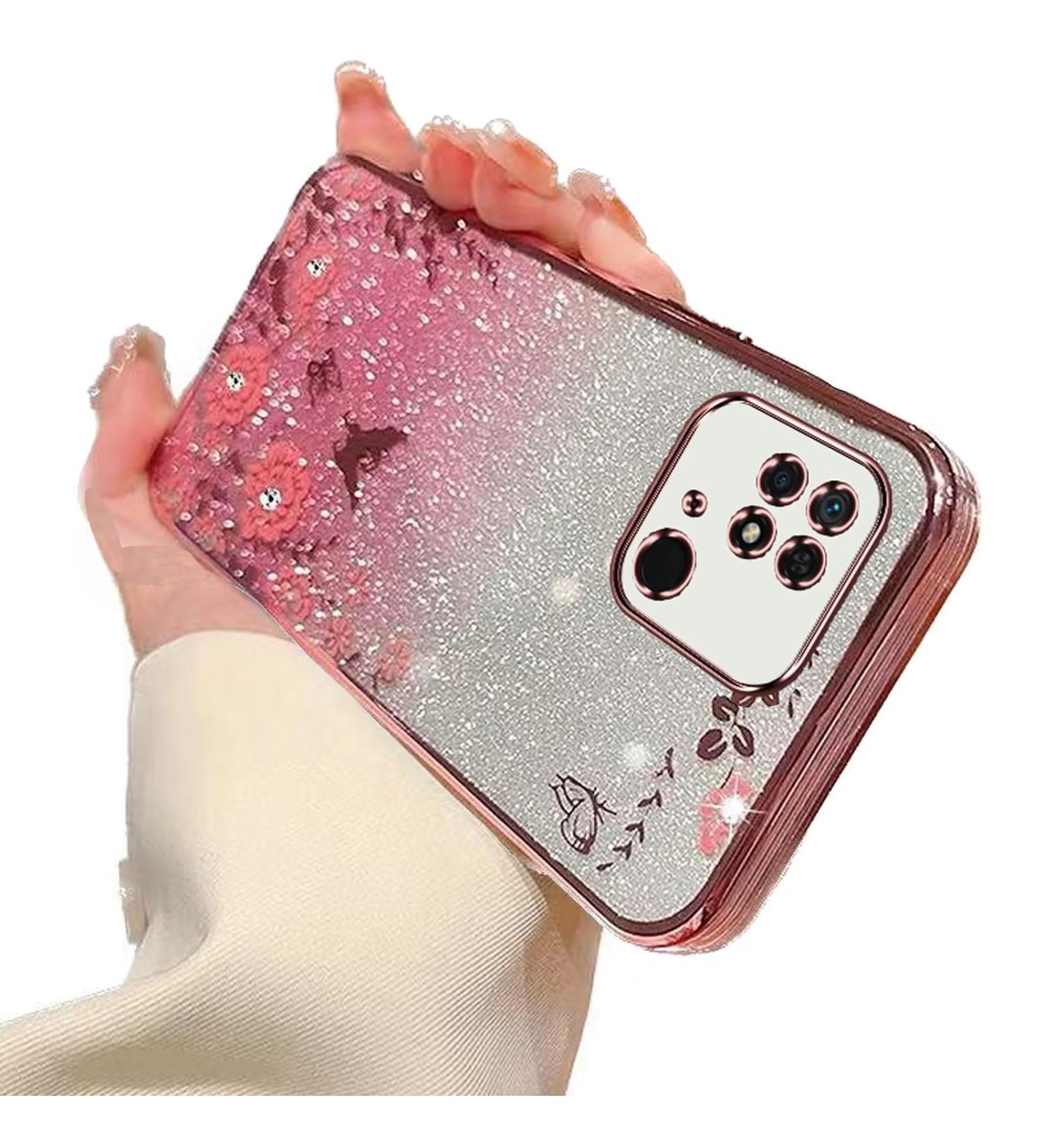 Tivenfezk Nadoli Glitter Diamond Case for Xiaomi Redmi 10C - Sparkle Flower Butterfly Soft Silicone Shell Cover - Buy Online on GoSupps.com