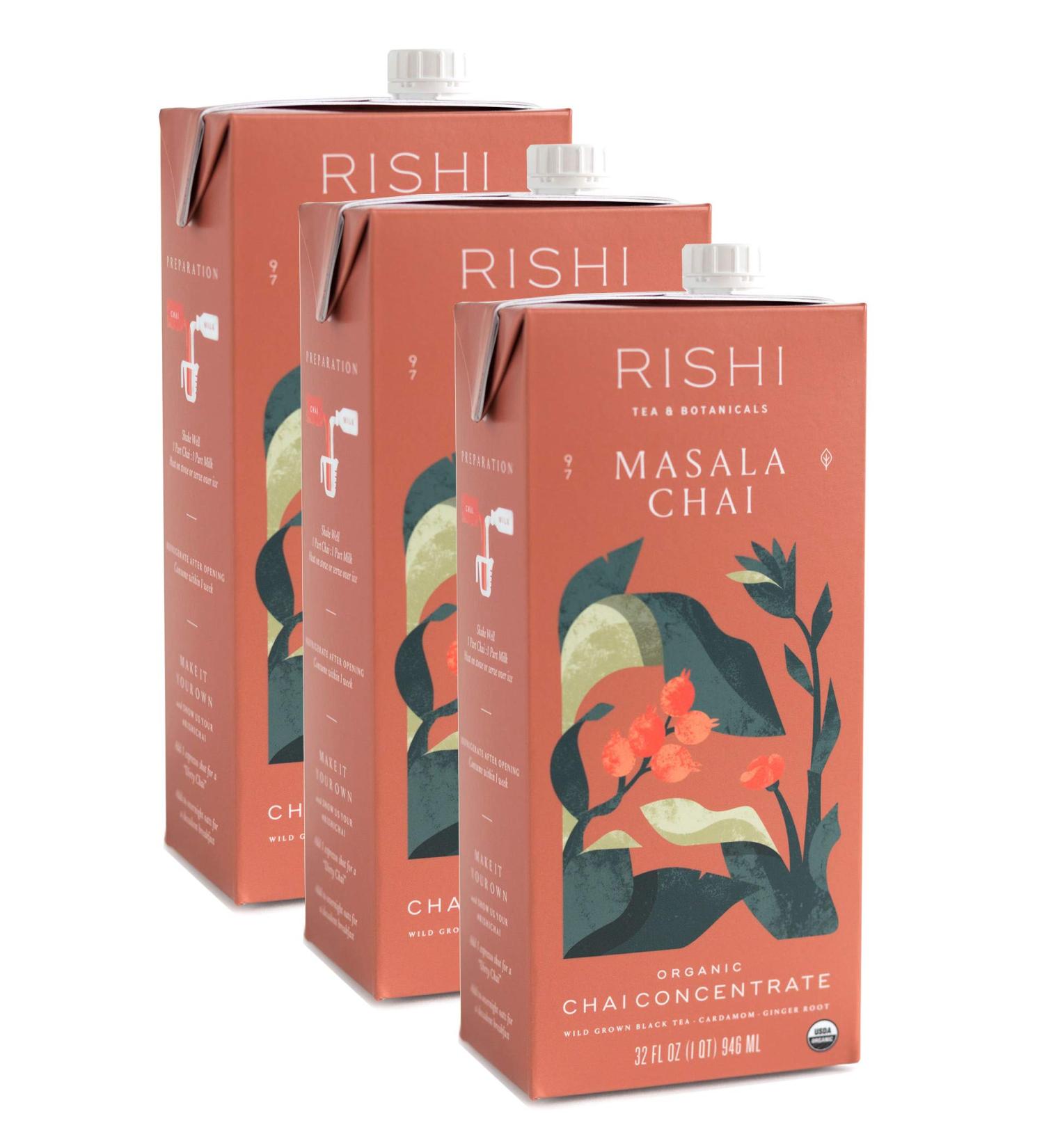 Rishi Tea Masala Chai Concentrate | Organic Black Tea | Antioxidants | Energy-Boosting | 32 oz Carton, 8 Servings (Pack of 3) - Buy Online on GoSupps.com