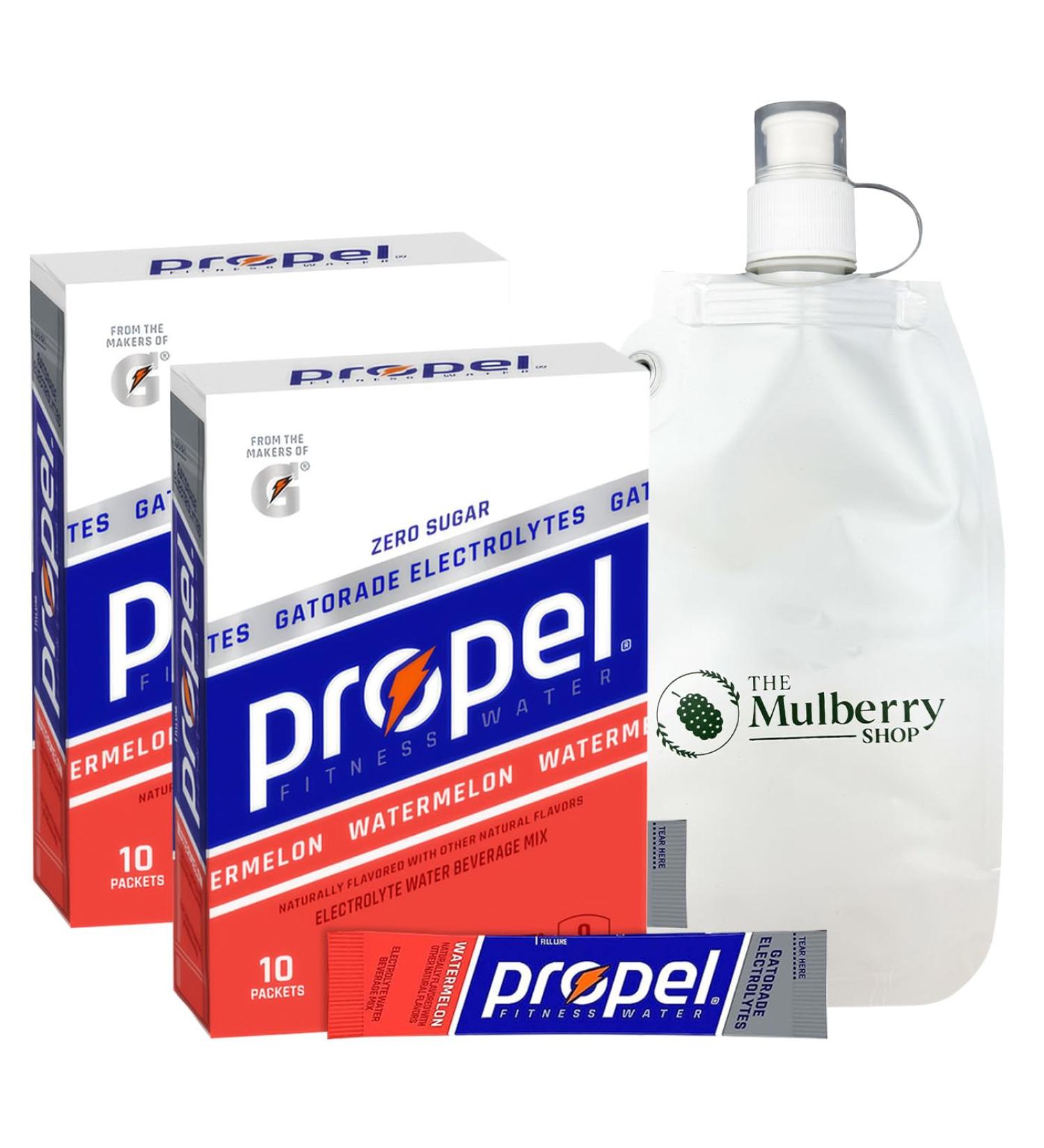Watermelon Powder Packets Drink Mix Bundle Includes Propel 2 Pack With Vitamin Electrolyte And Zero Sugar With 16.9 Oz Collapsible Water Bottle For Sports Hydration By The Mulberry Shop - Buy Online on GoSupps.com