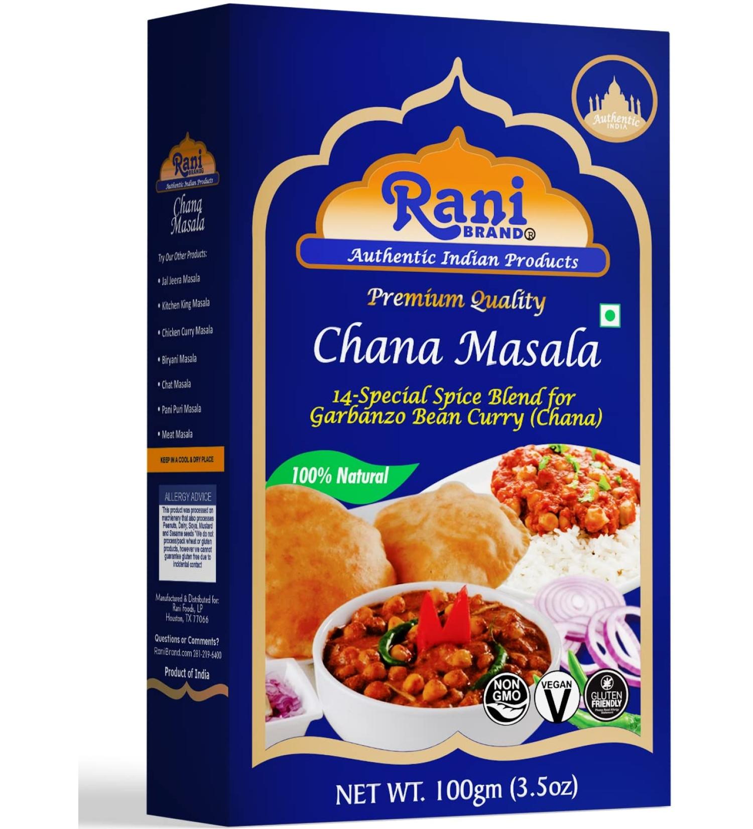 Rani Chana Masala 3.5oz (100g) - All Natural 15-Spice Blend | Vegan, Gluten-Friendly | NON-GMO | Indian Origin - 1 Box - Buy Online on GoSupps.com