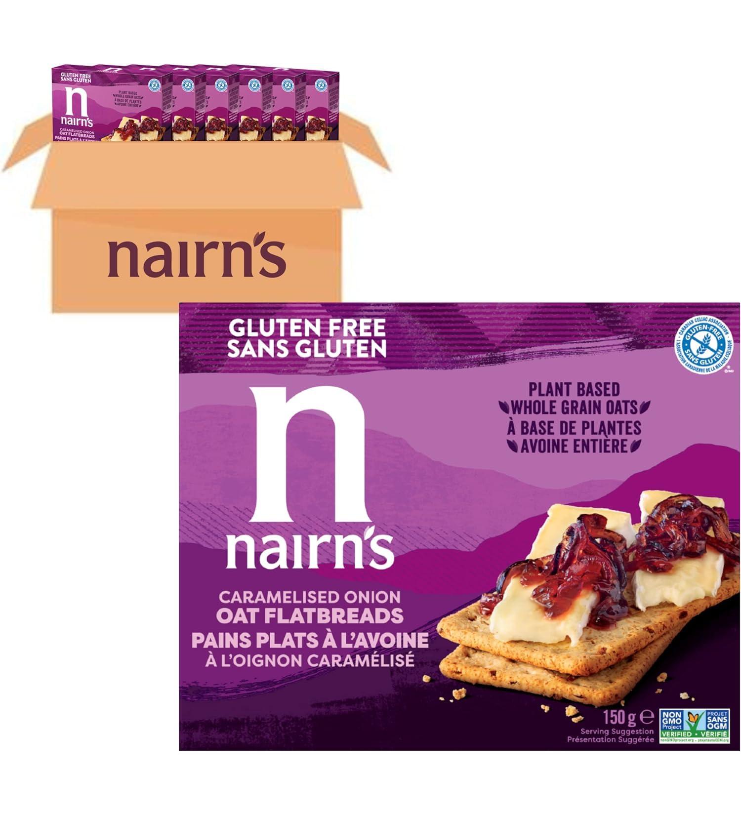 Nairn s Caramelised Onion Oat Flatbreads | Made with Gluten Free Wholegrain Oats | High Fibre | Plant-Based | Vegan & Non-GMO | No Artificial Colours Flavours or Preservatives | 150g (6-Pack) - Buy Online on GoSupps.com