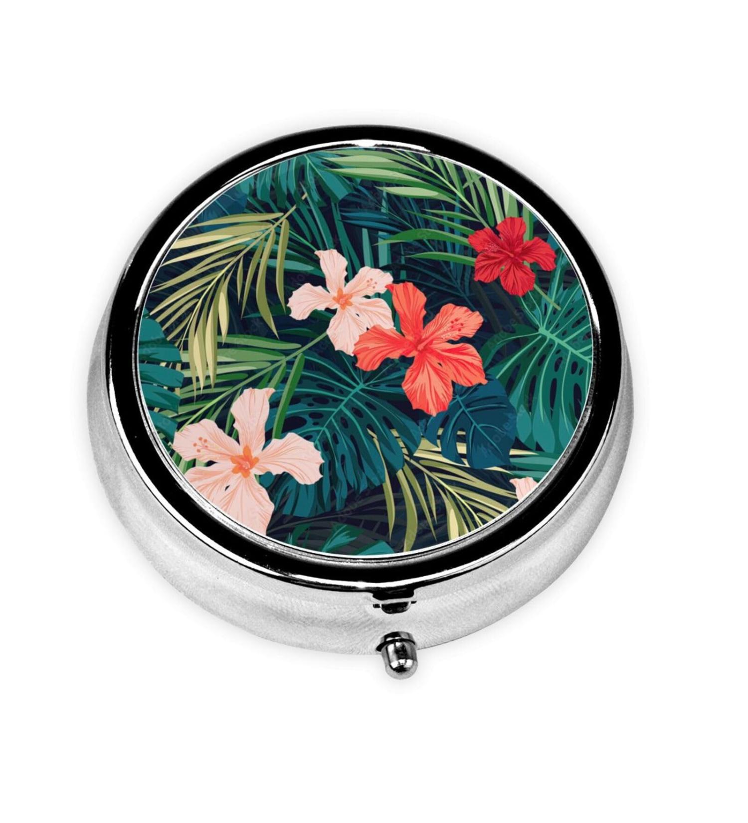 Summer Hawaiian Round Pill Box - Lightweight Moisture-Proof & Portable for Emergency Medication & Fish Oil | One Size - Buy Online on GoSupps.com