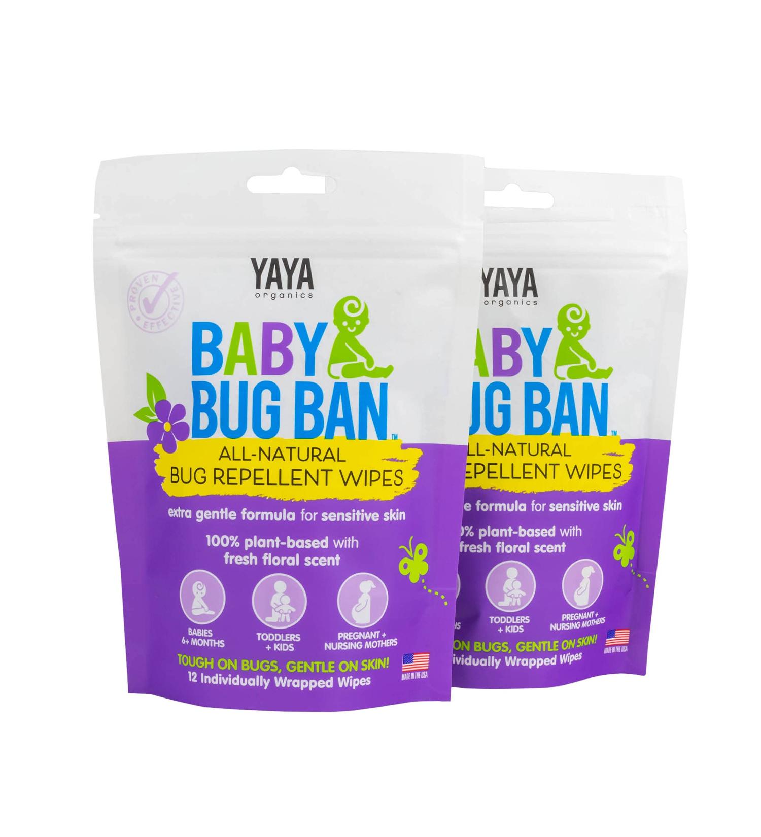 YAYA ORGANICS Baby Bug Ban Insect Repellent Wipes - 48 Wipes, DEET-Free, All-Natural, Non-Toxic for Babies, Kids, Sensitive Skin - Buy Online on GoSupps.com
