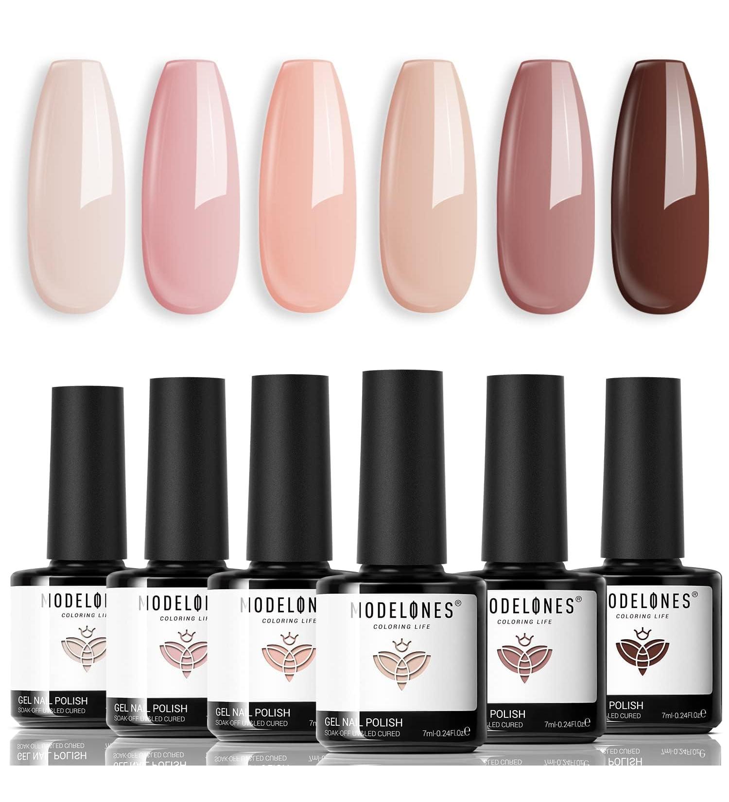 Modelones Gel Nail Polish -6 Colors Nude Pink Gel Polish Set Skin Tones Neutral Brown Soak Off Gel Nail Kit Manicure DIY Nail Art Salon Home Gift - Buy Online on GoSupps.com