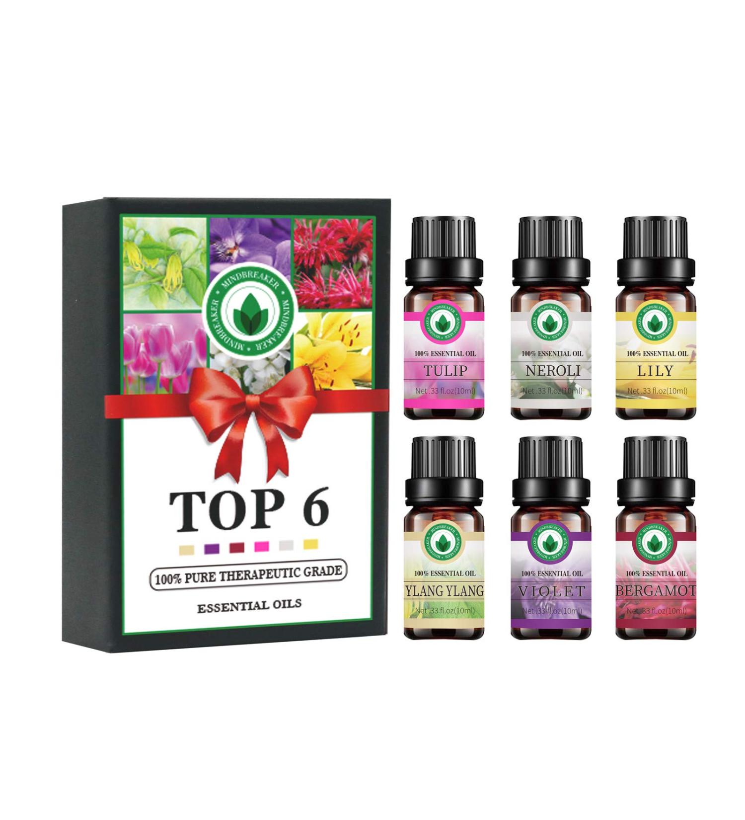 Premium Essential Oils Gift Set - 100% Pure Aromatherapy - 6 Natural 10ml Bottles: Violet Lily Neroli Tulip Bergamot Ylang Ylang - Buy Online on GoSupps.com