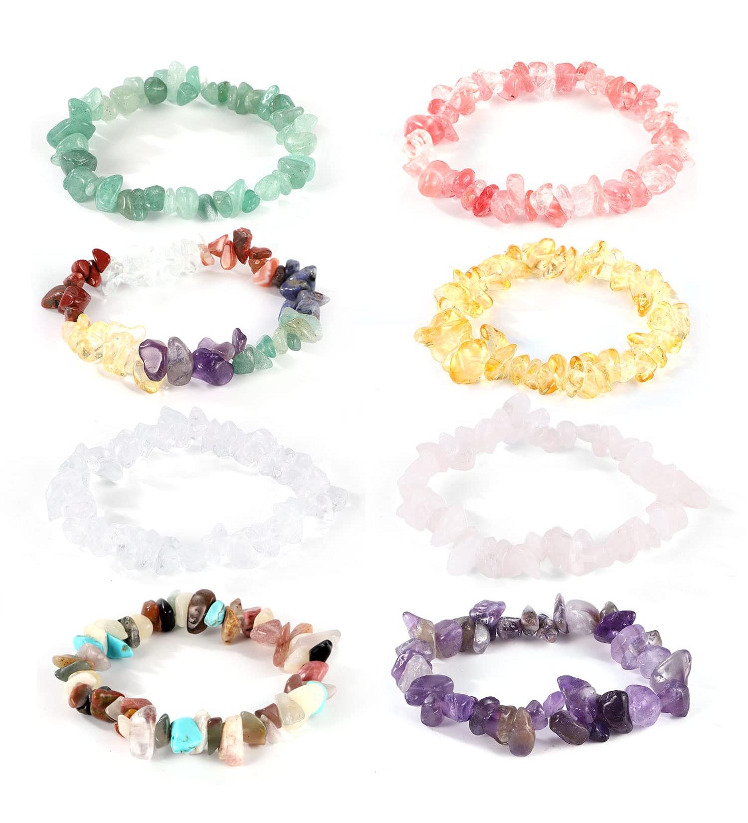 Yafe Chakra Bracelets - 8pcs Natural Colorful Crystal Chip Bracelets for Women Men | 7 Chakra Gemstone Bracelets 6.3-7.5 inches - Buy Online on GoSupps.com